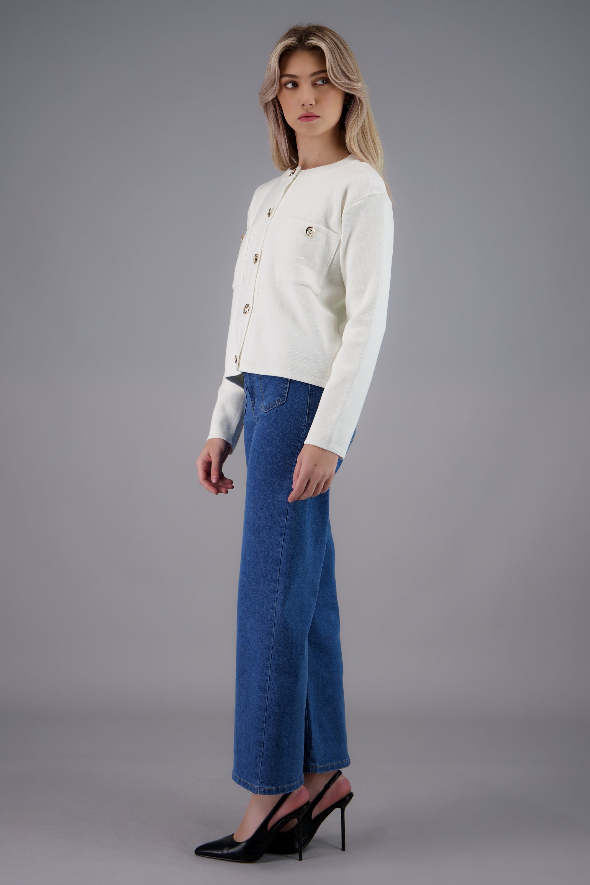 sueter punto liso bolsas CREMA