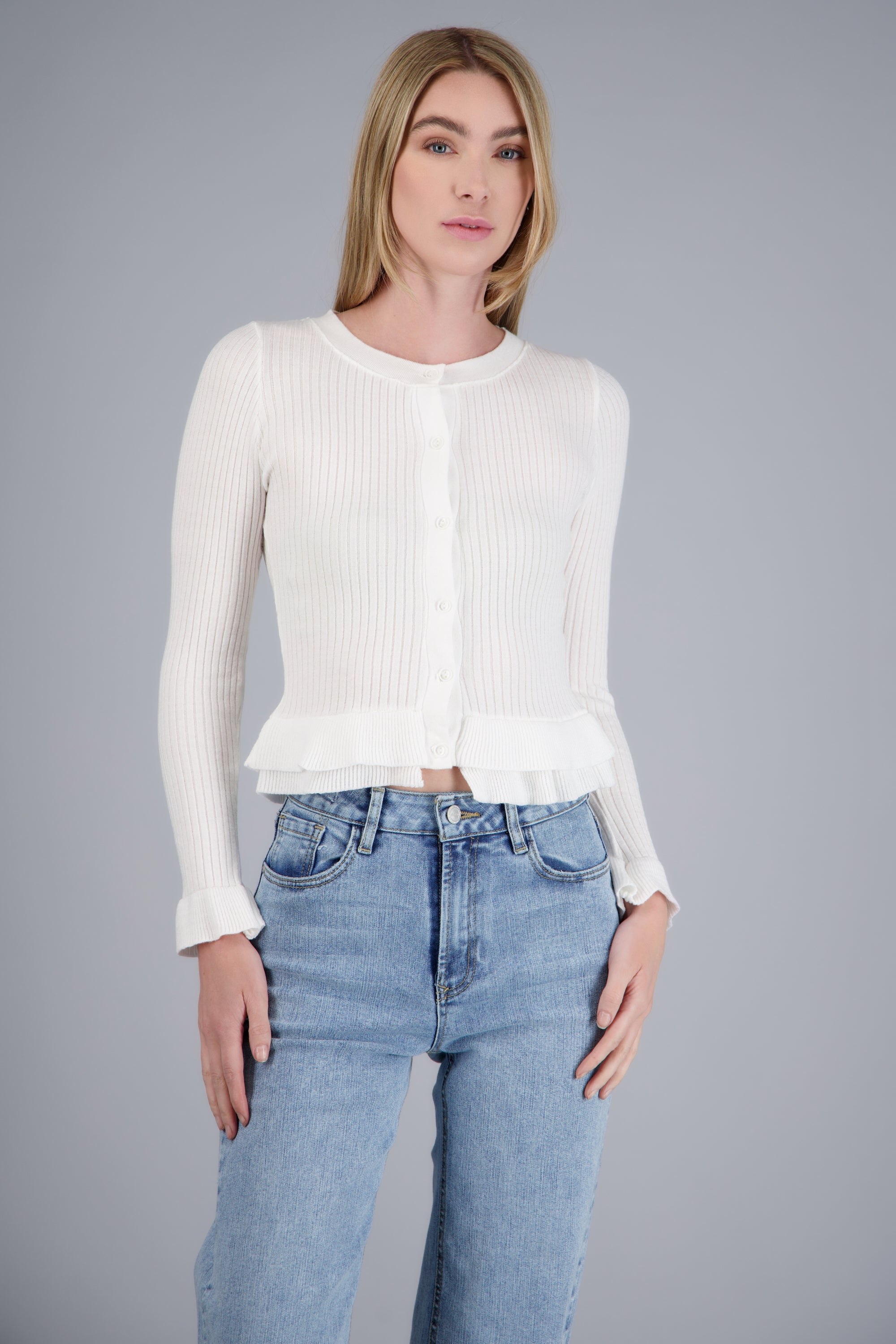 CARDIGAN LIGERO DET OLANES KNI BLANCO