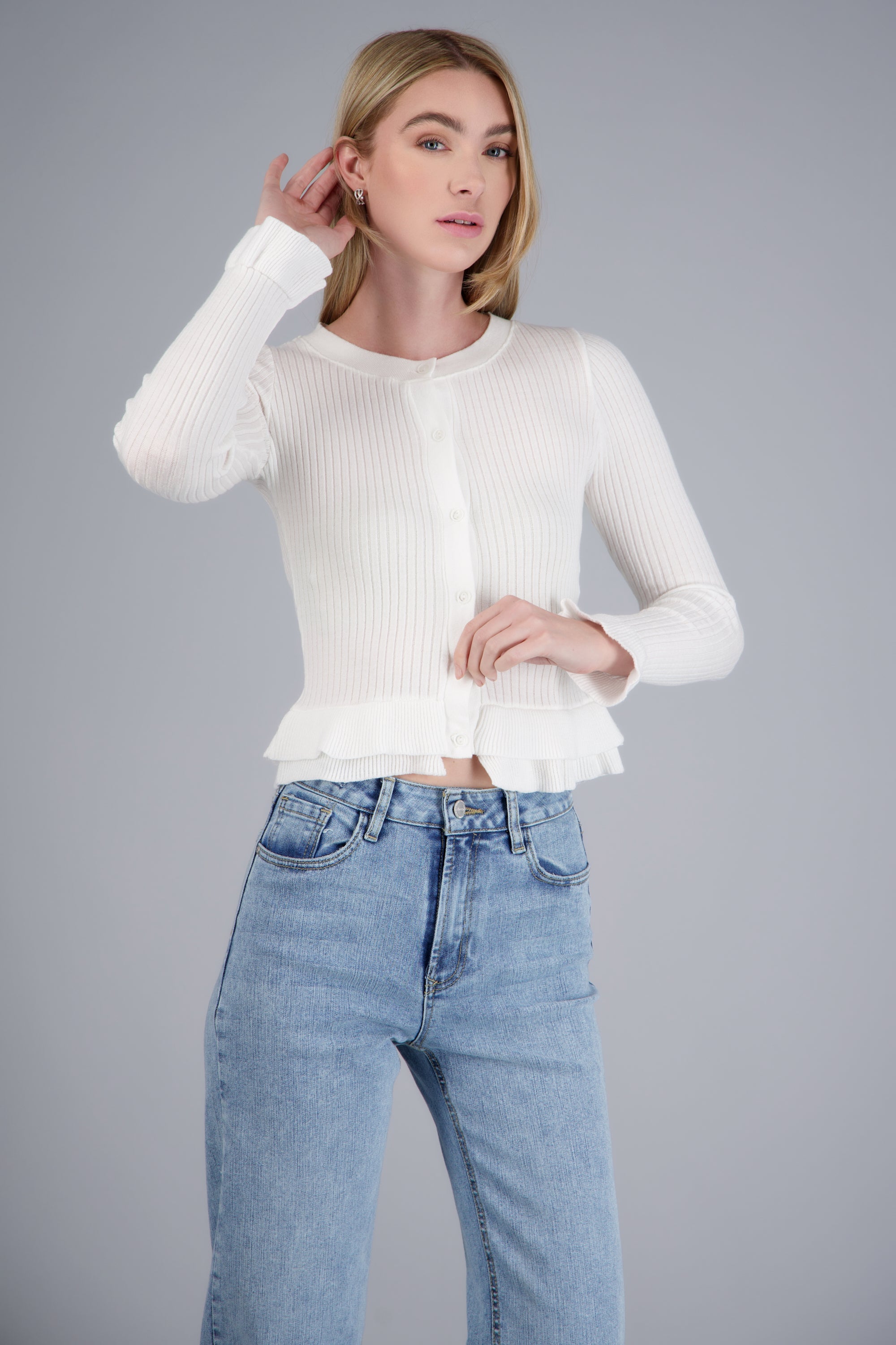CARDIGAN LIGERO DET OLANES KNI BLANCO