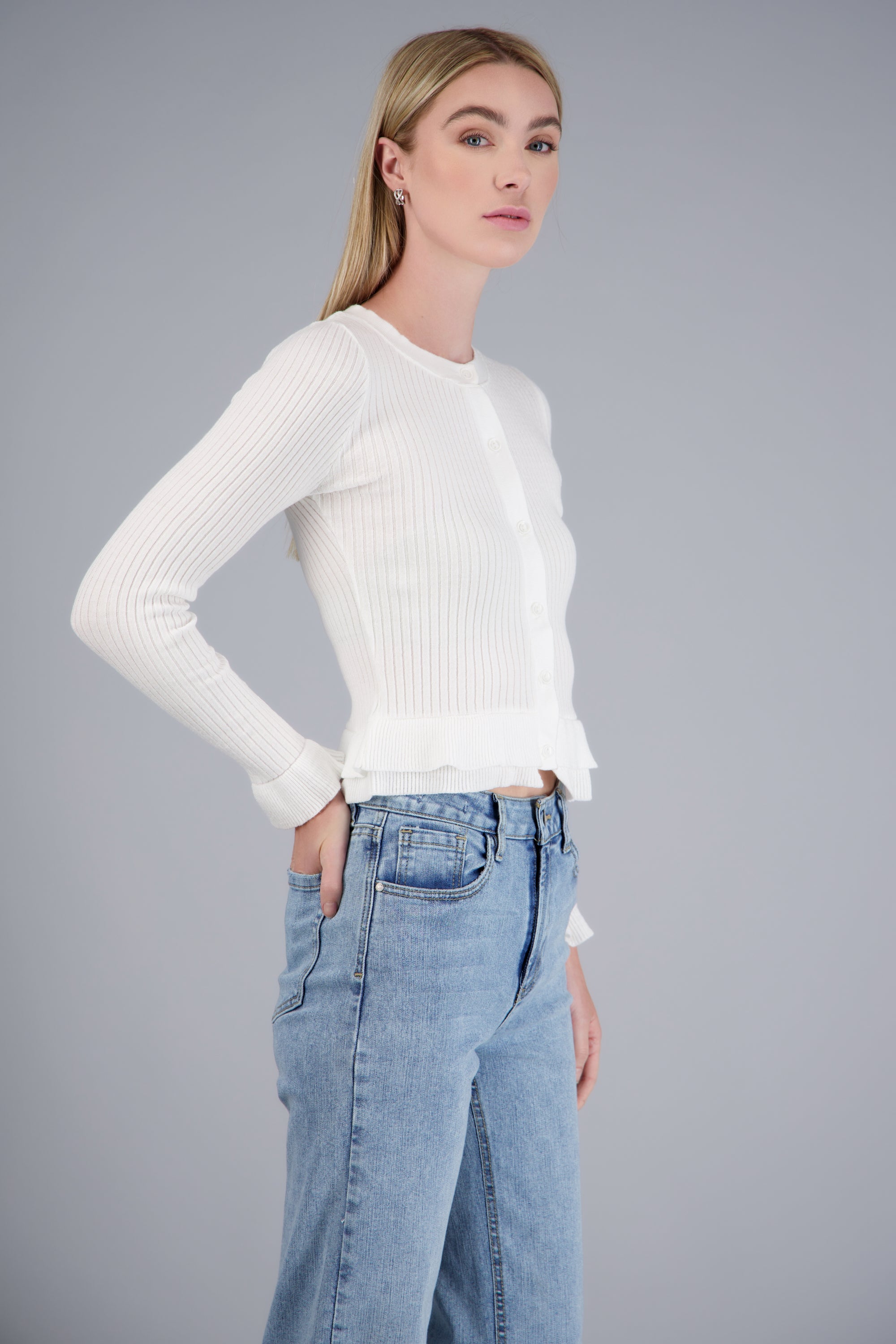 CARDIGAN LIGERO DET OLANES KNI BLANCO