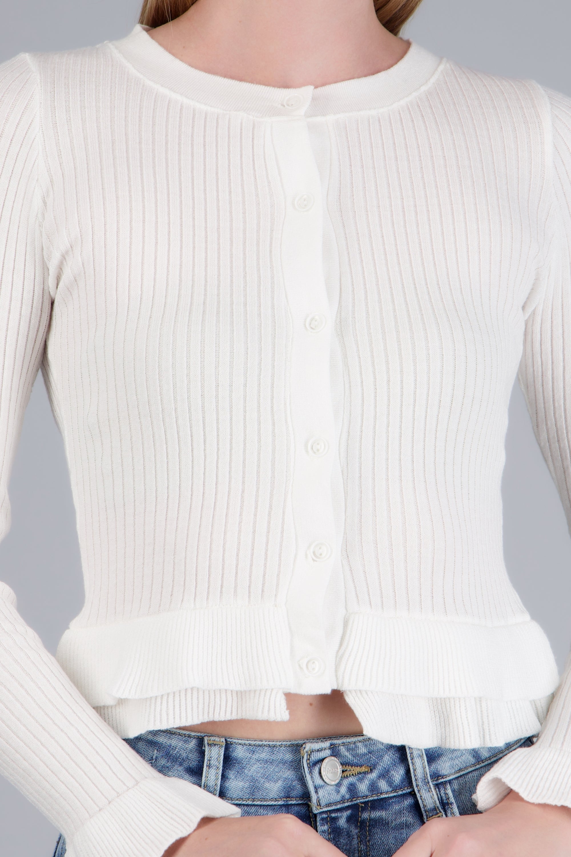 CARDIGAN LIGERO DET OLANES KNI BLANCO