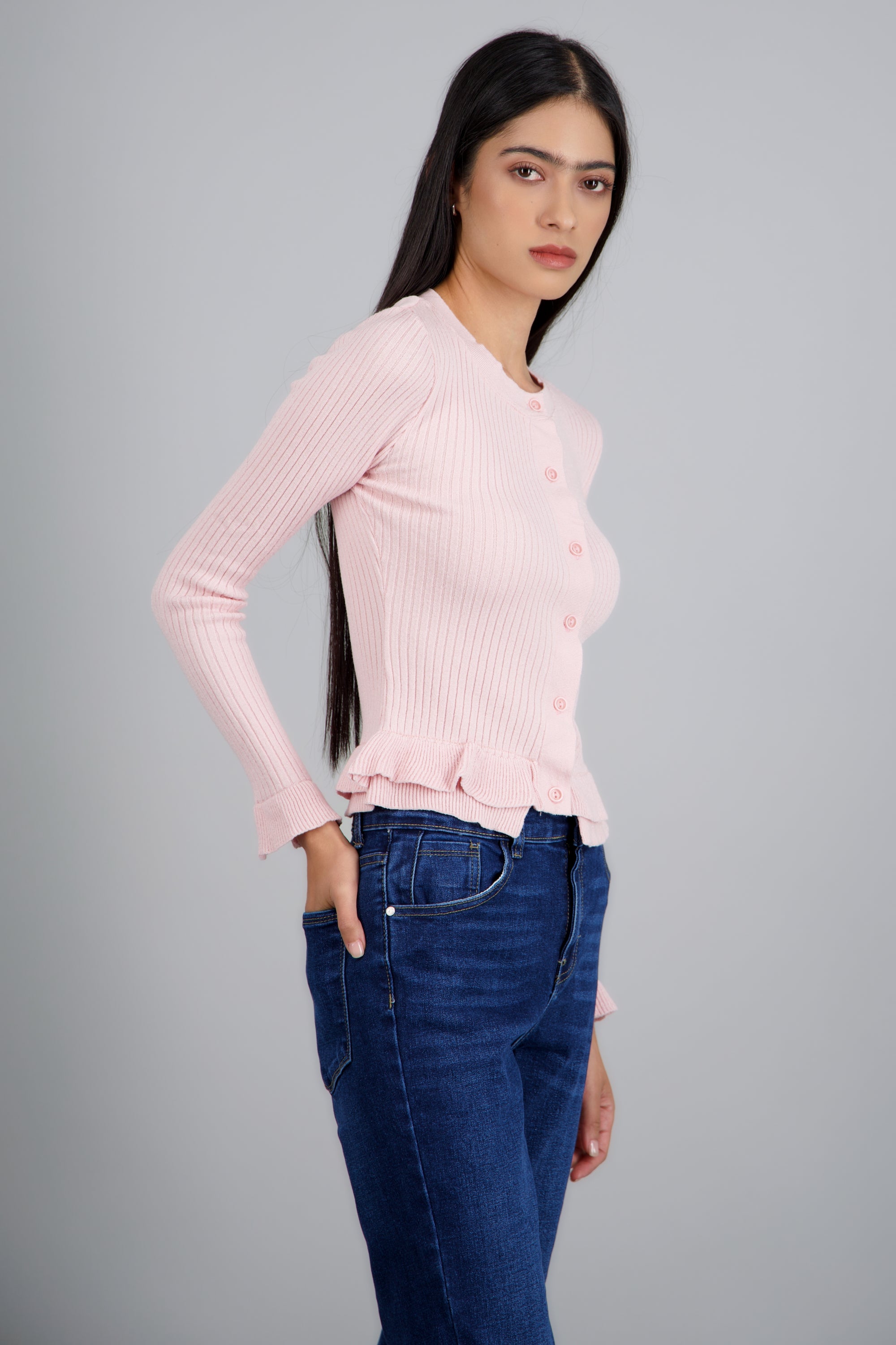 Cardigan ligero detalle olanes ROSA PASTEL