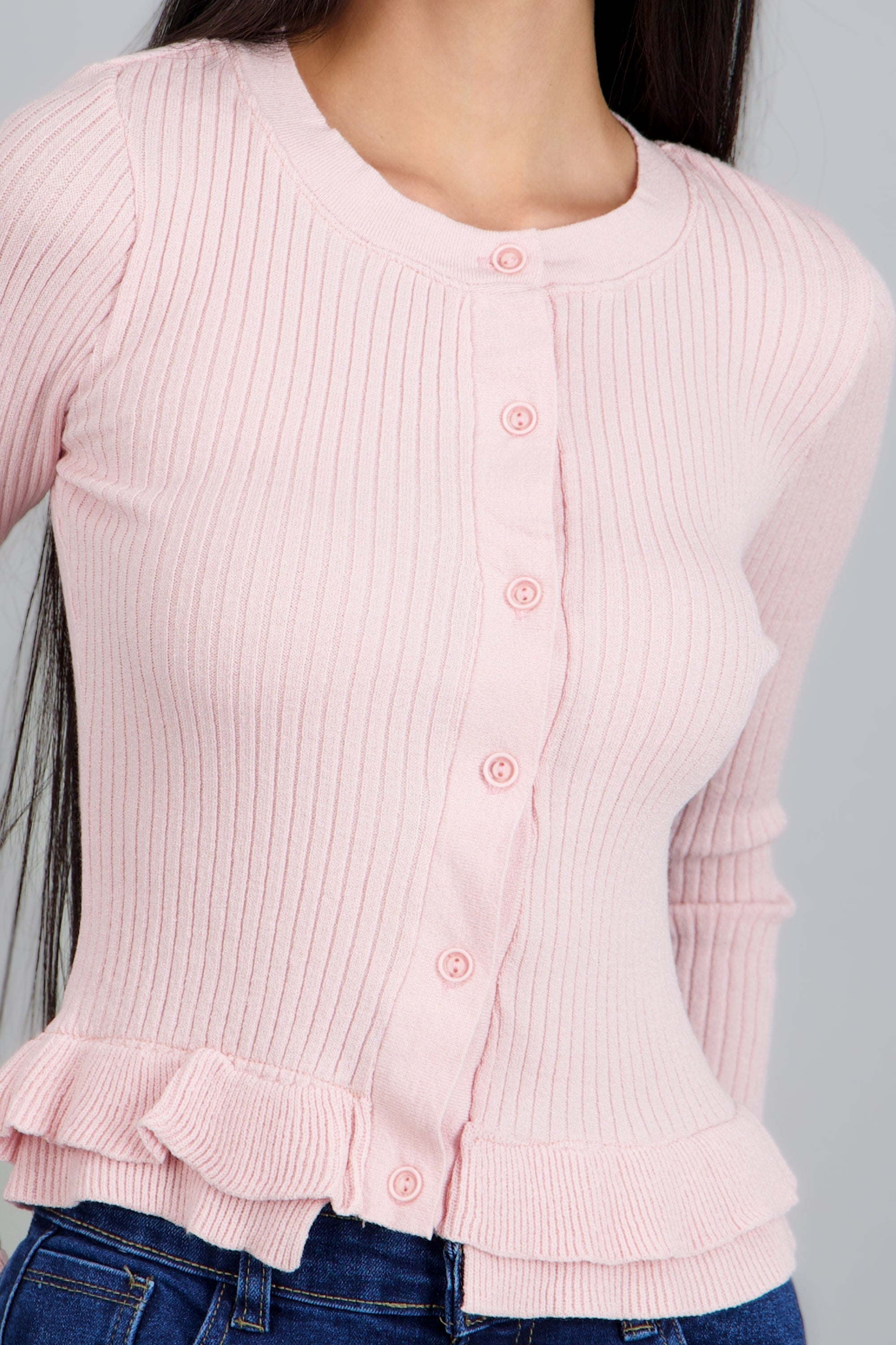 Cardigan ligero detalle olanes ROSA PASTEL