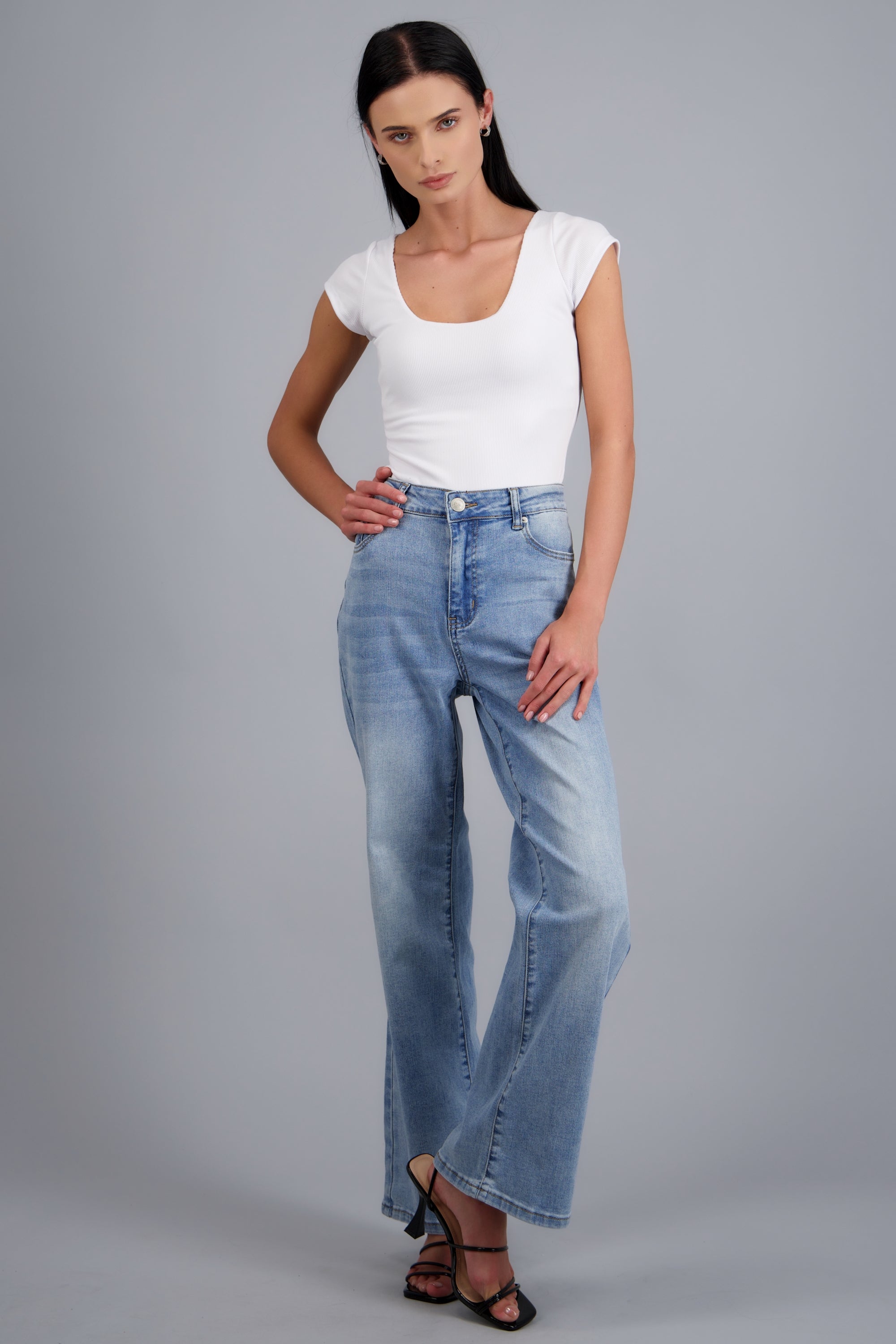 Jeans straight estrella animal print LIGHT WASH