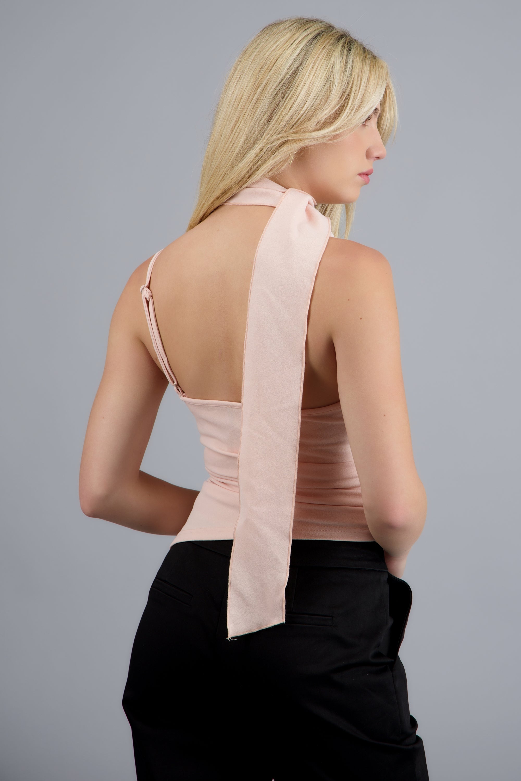 Top cuello halter con bufanda ROSA