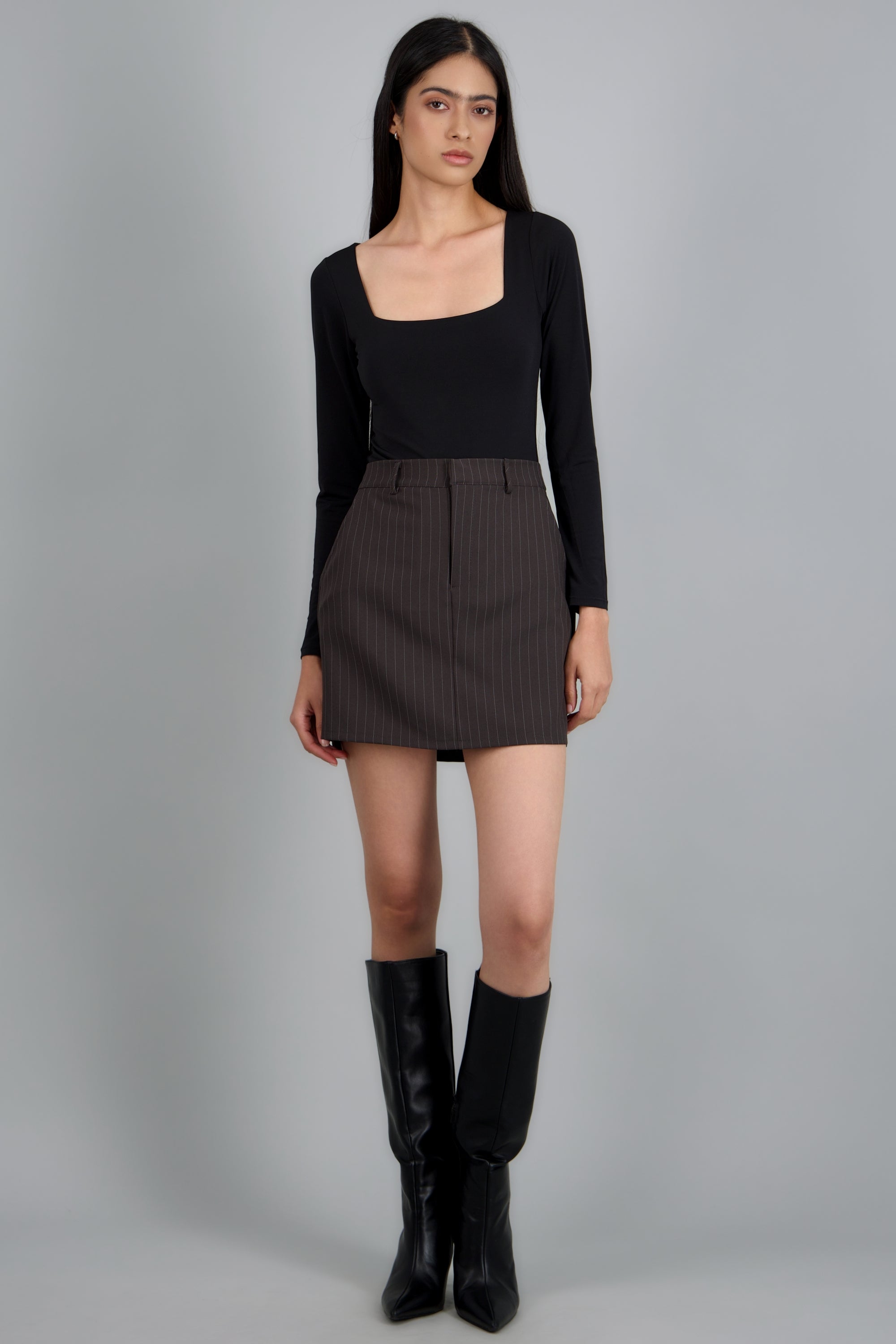 Falda mini de rayas GRIS OBSCURO