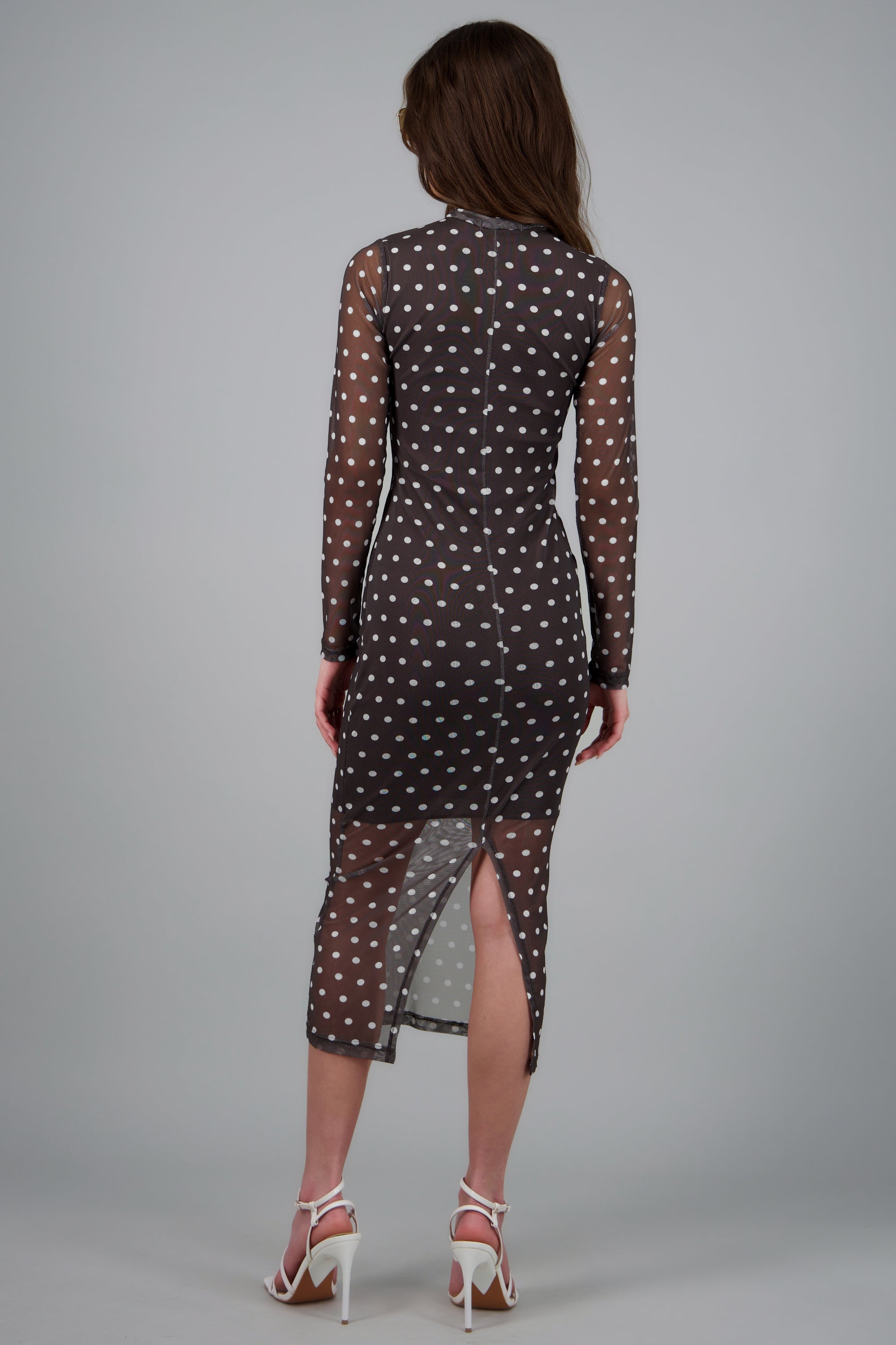 Vestido midi de mesh manga larga polka dots CAFE COMBO