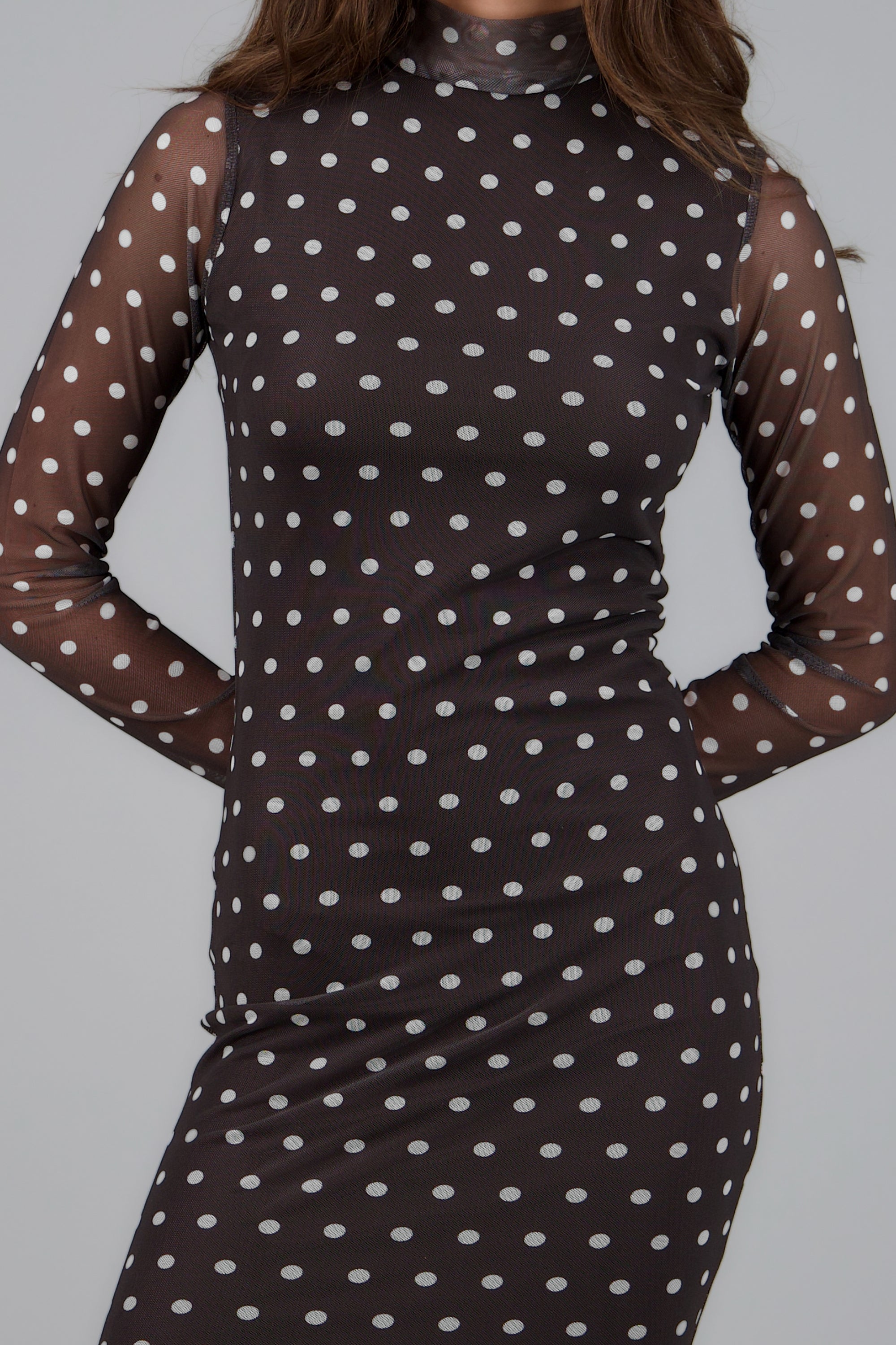 Vestido midi de mesh manga larga polka dots CAFE COMBO