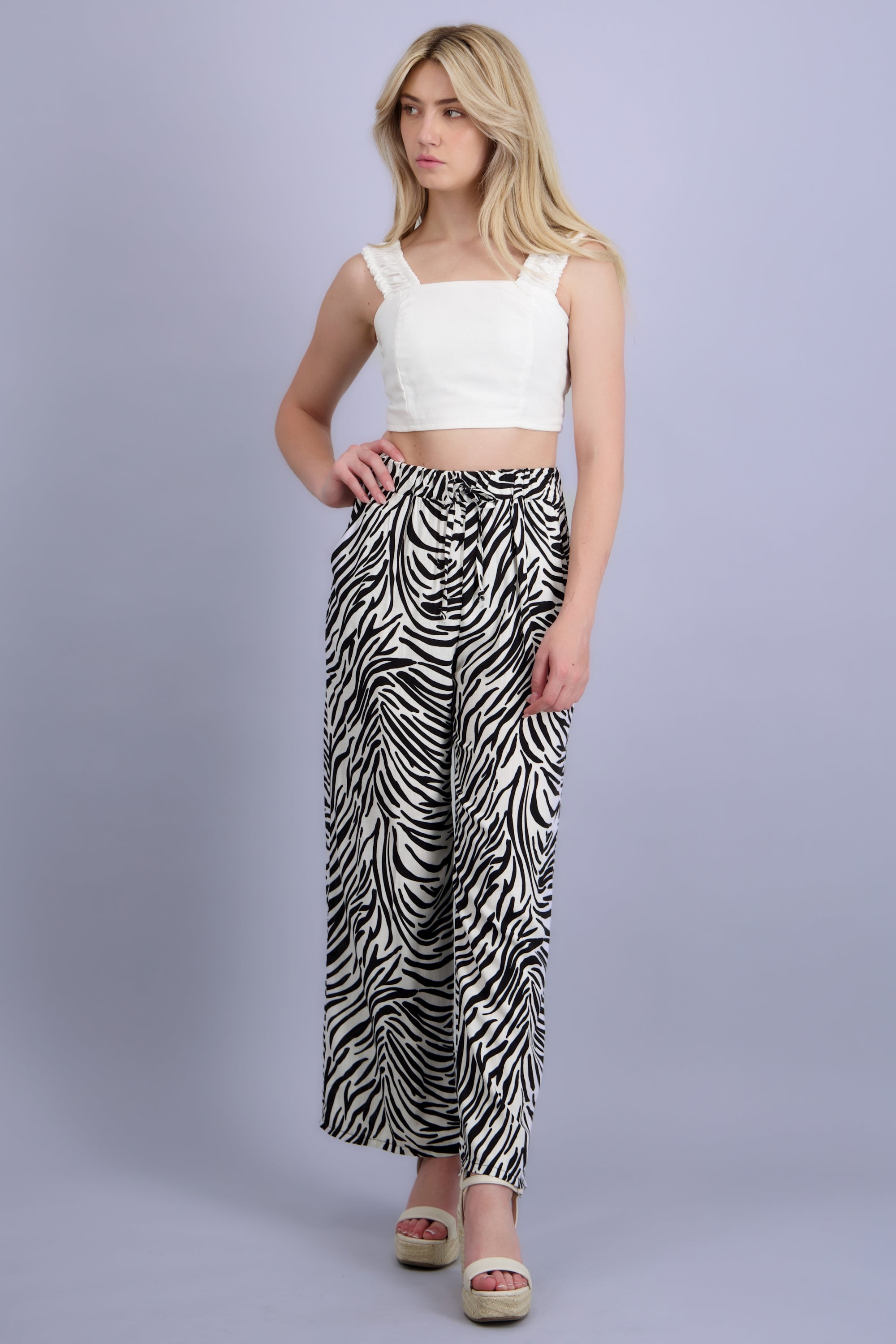 Pantalon amplio estampado cebra NEGRO COMBO