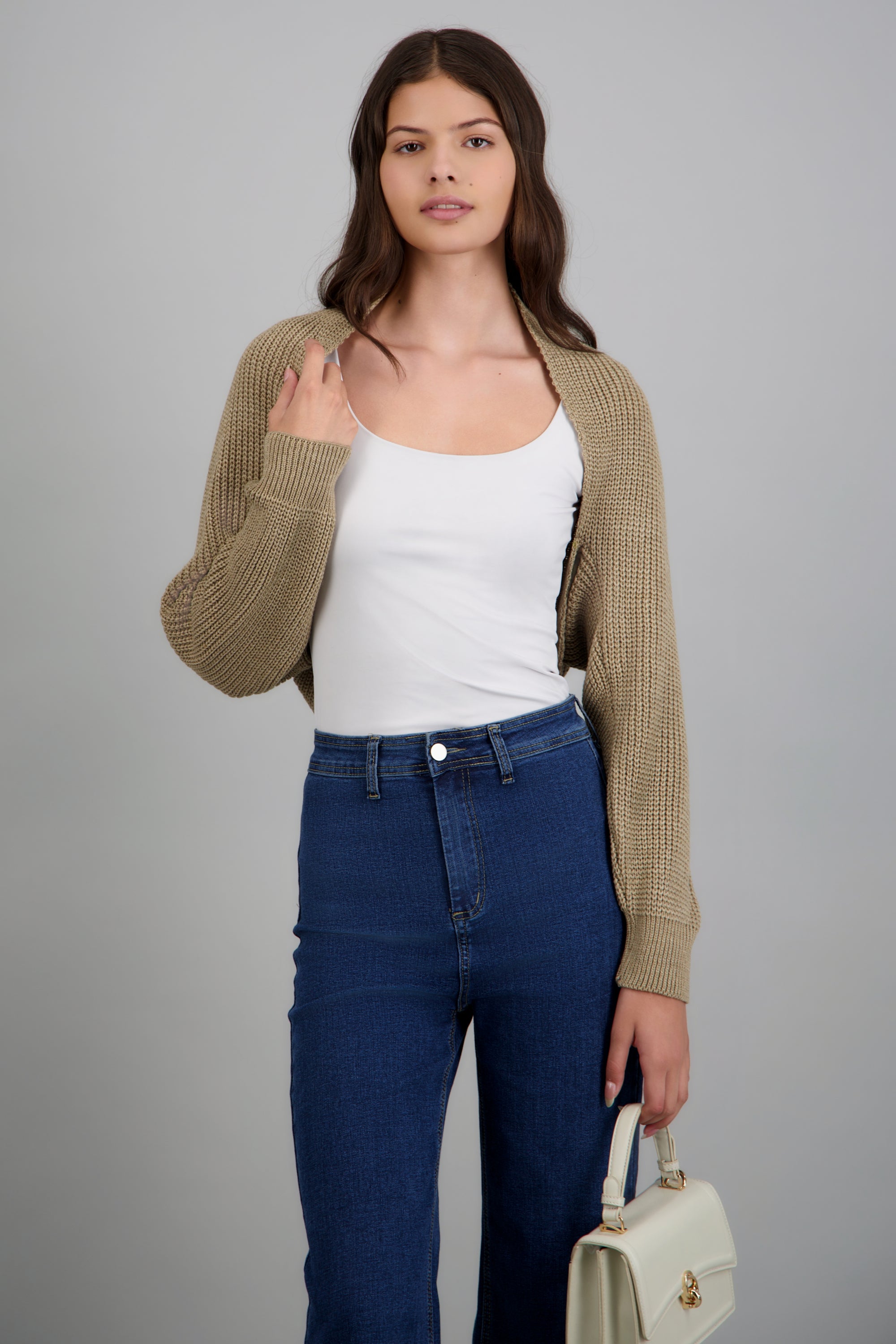 Cardigan bolero en tejido BEIGE