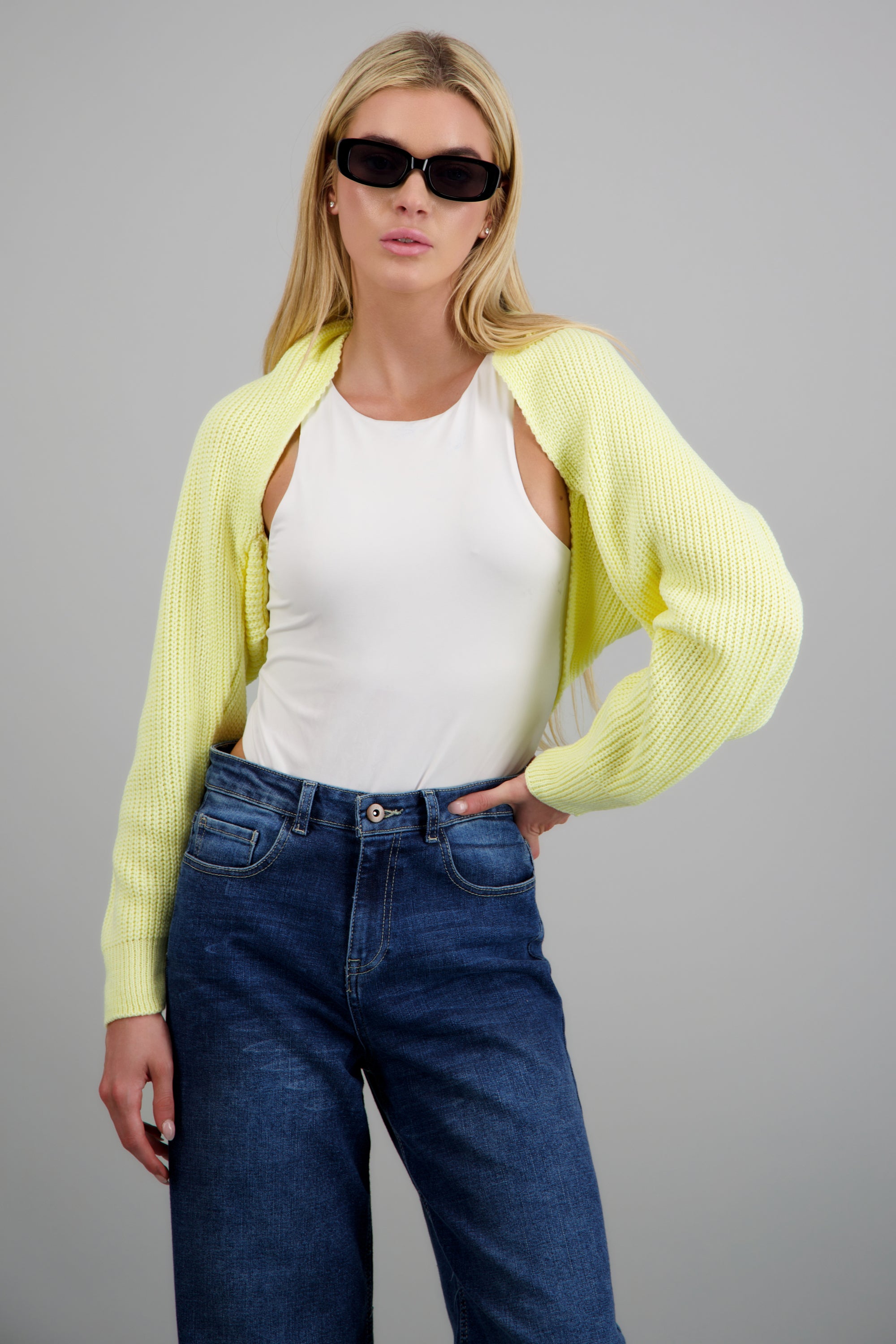 Cardigan bolero en tejido AMARILLO PASTEL