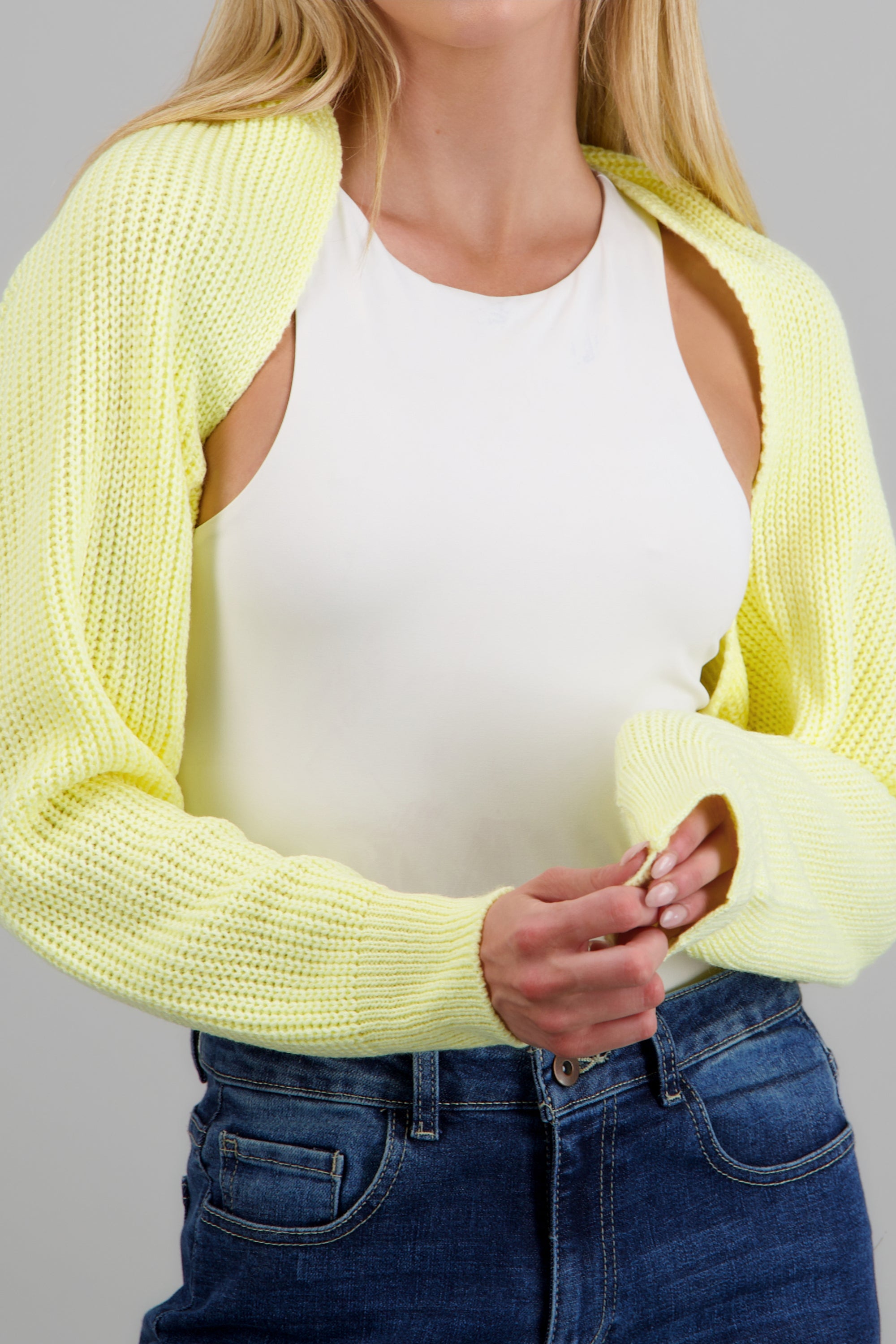Cardigan bolero en tejido AMARILLO PASTEL