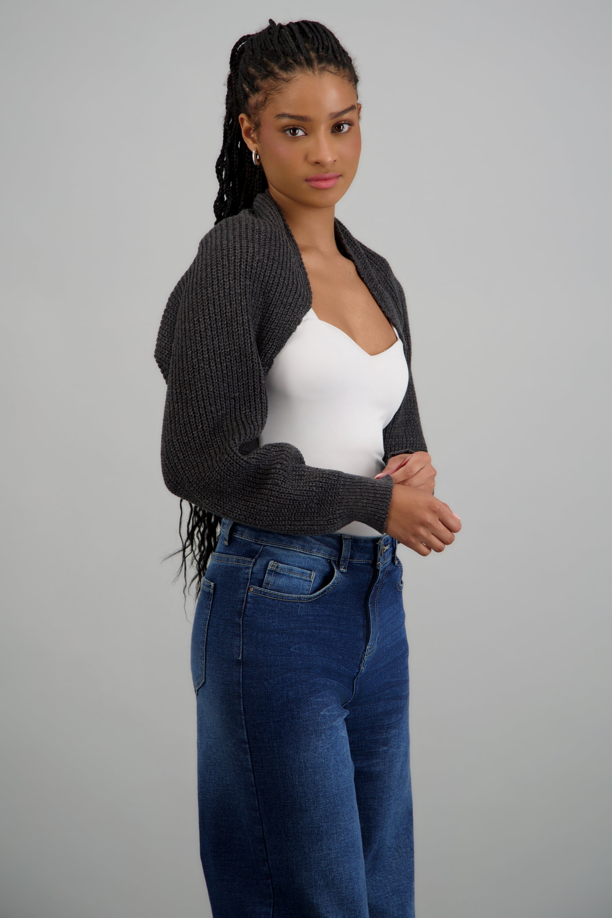 Cardigan bolero en tejido GRIS JASPE