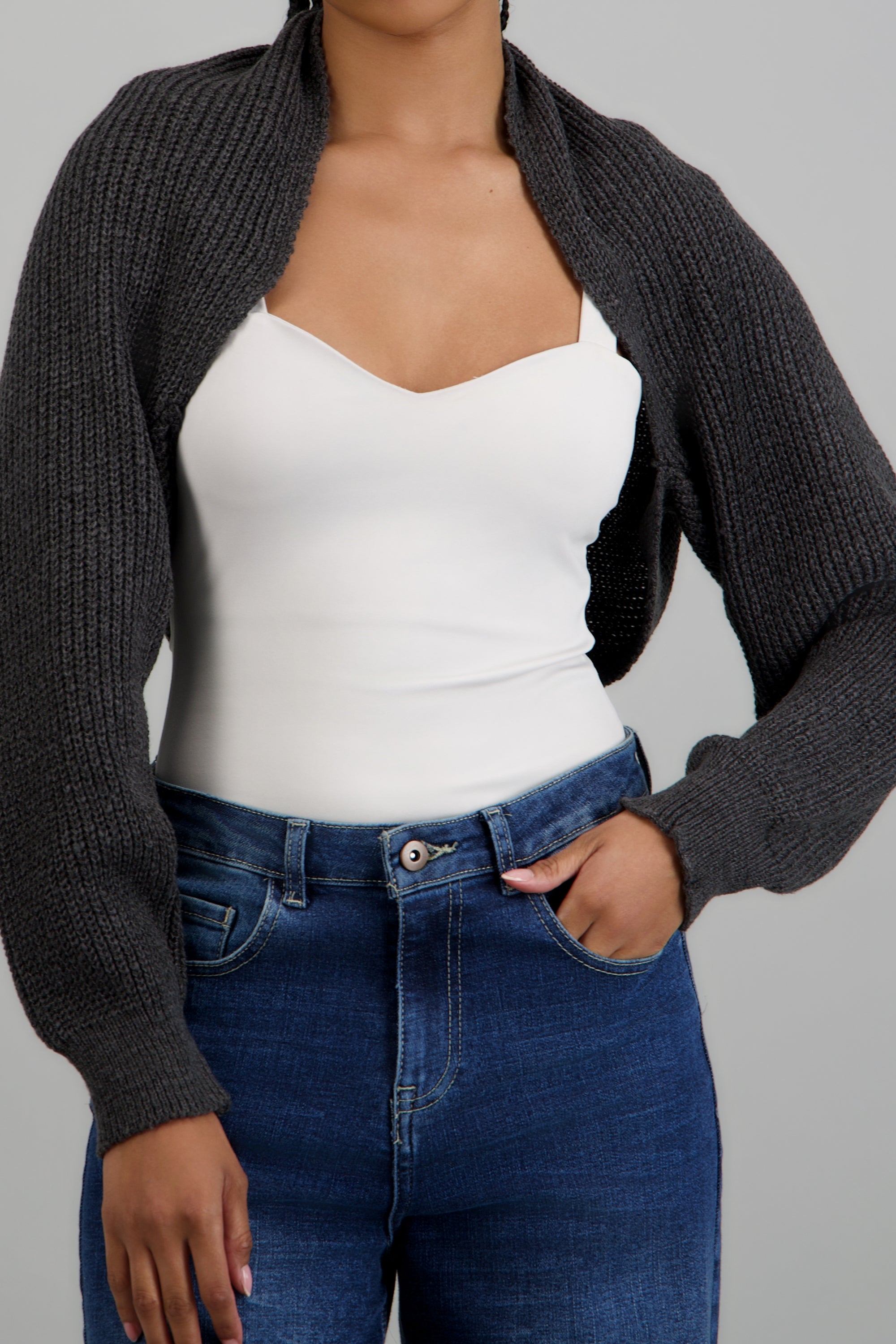 Cardigan bolero en tejido GRIS JASPE