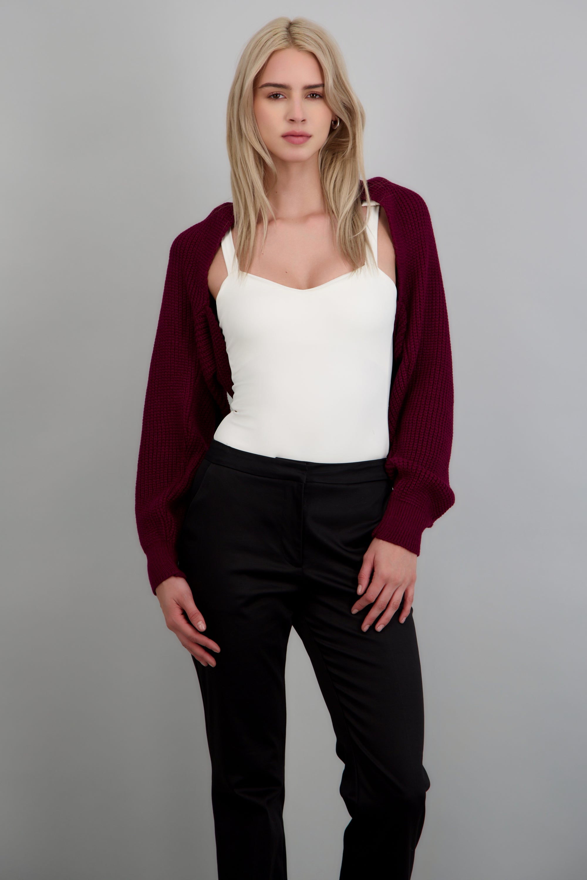 Cardigan bolero en tejido ROJO CEREZA