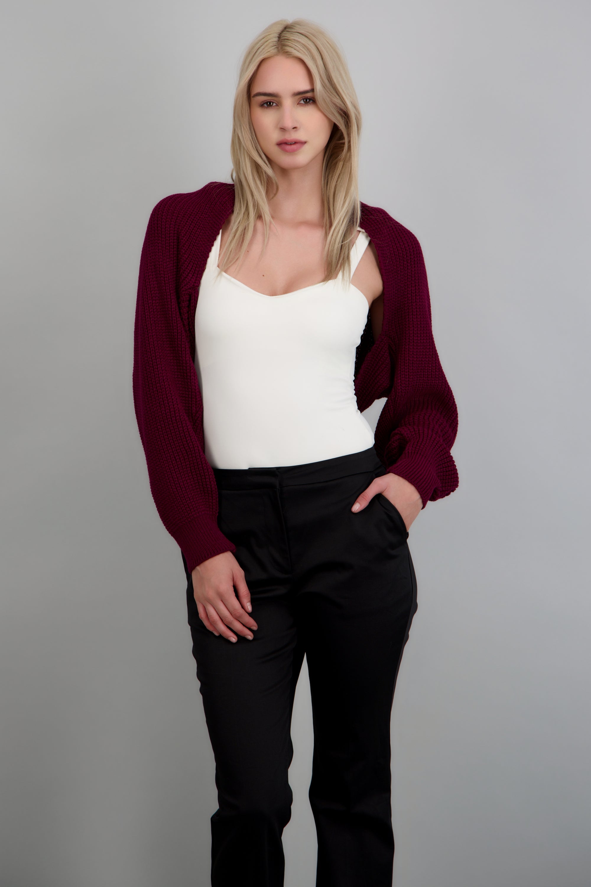 Cardigan bolero en tejido ROJO CEREZA