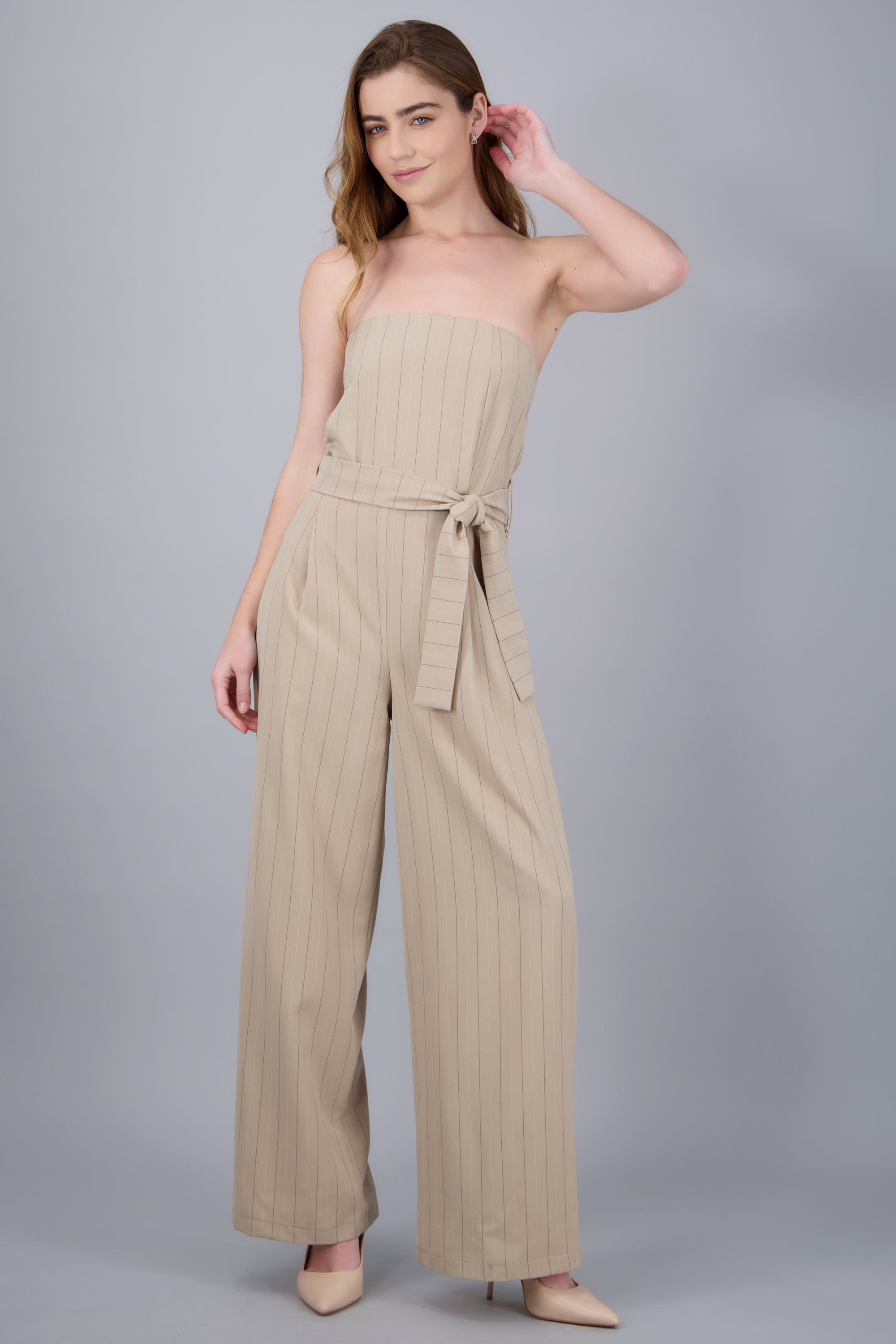 Jumpsuit rayas strapless BEIGE