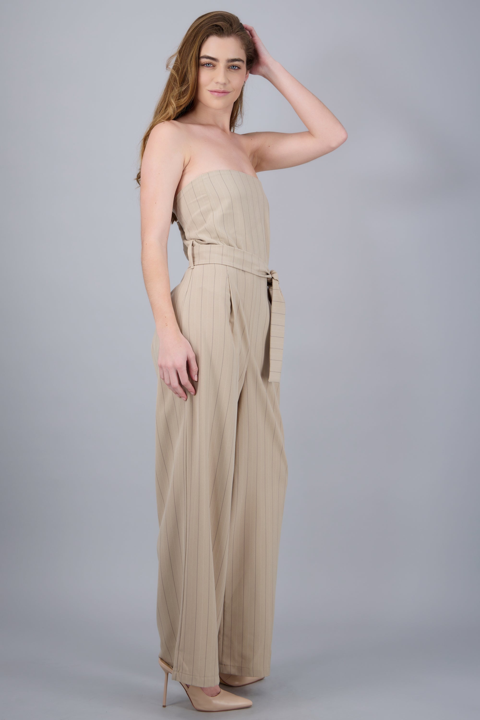 Jumpsuit rayas strapless BEIGE