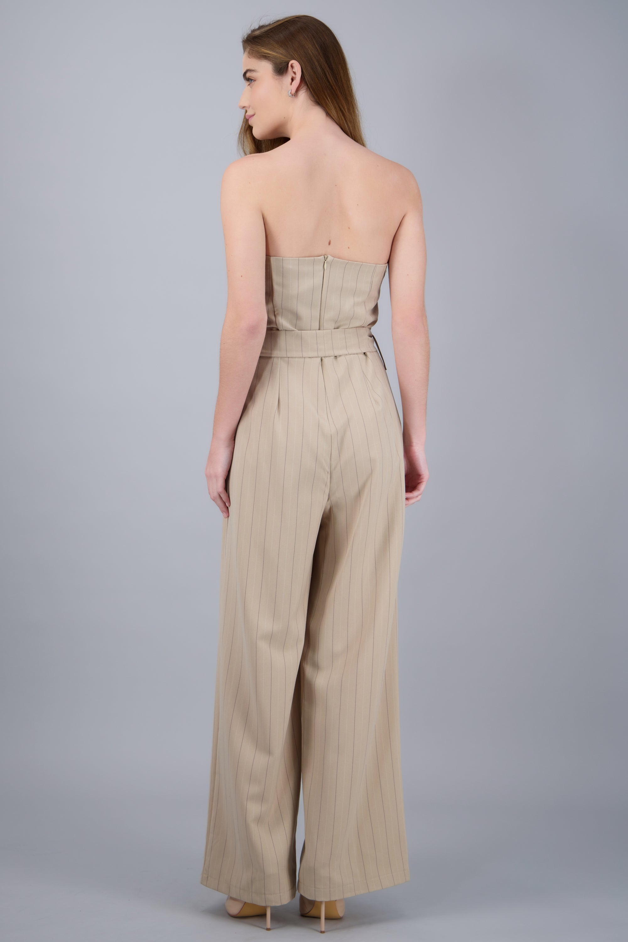 Jumpsuit rayas strapless BEIGE
