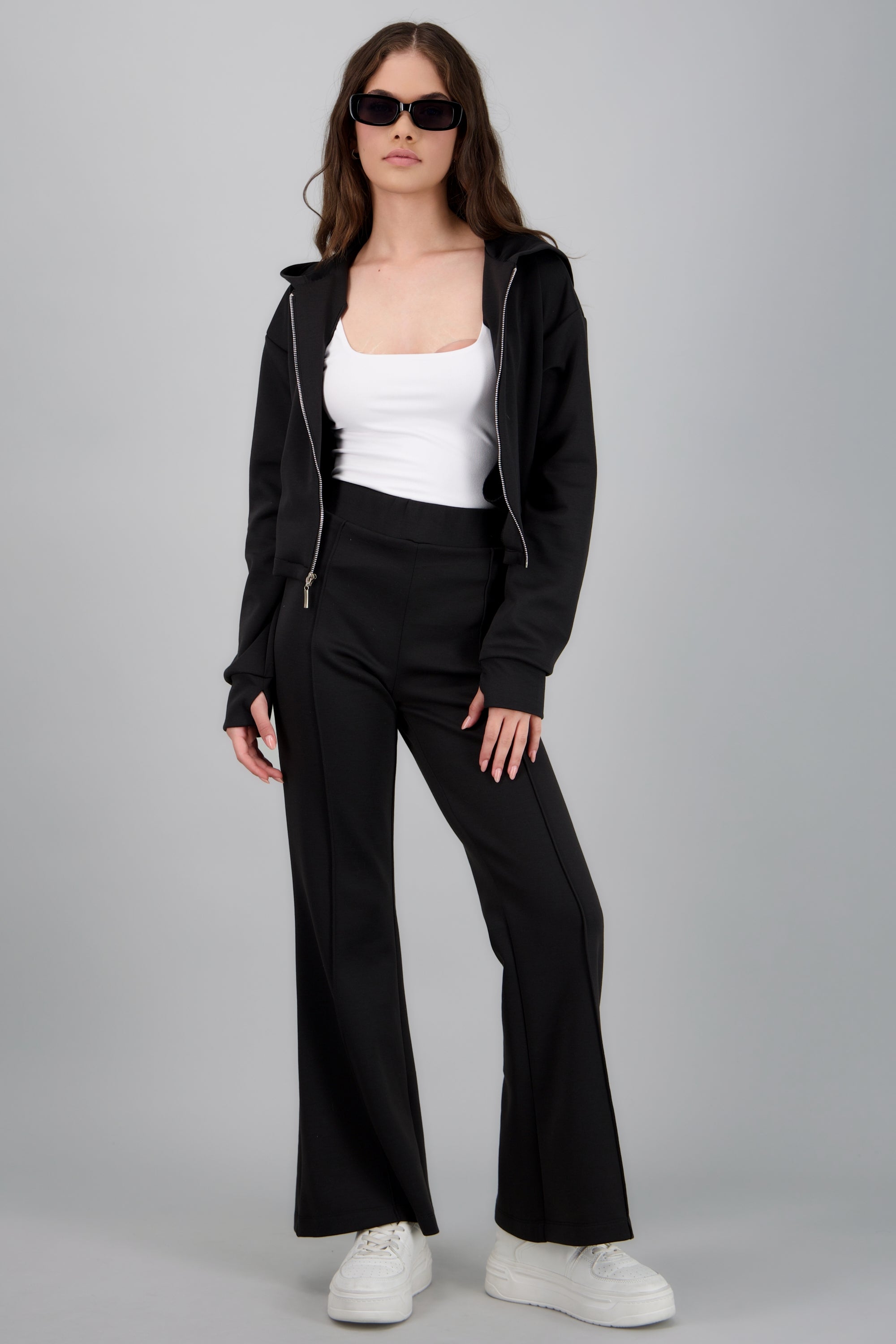 Pantalon wide leg detalle costura fluido NEGRO