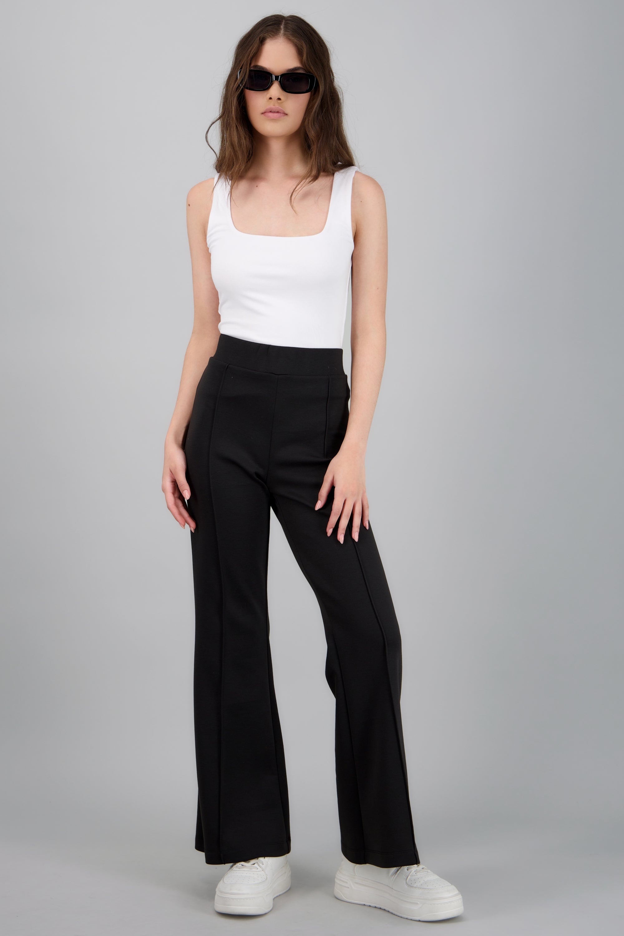 Pantalon wide leg detalle costura fluido NEGRO