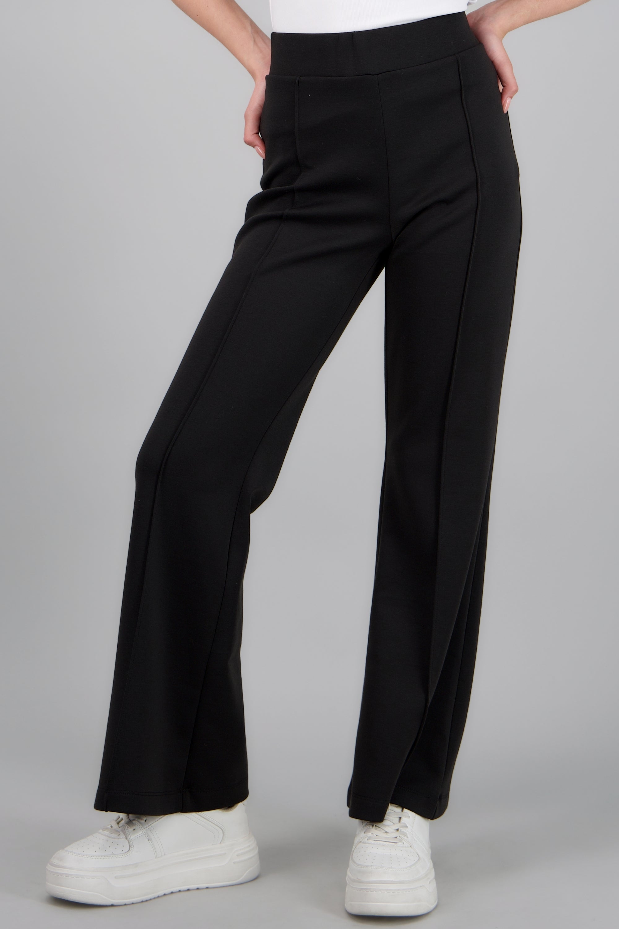 Pantalon wide leg detalle costura fluido NEGRO