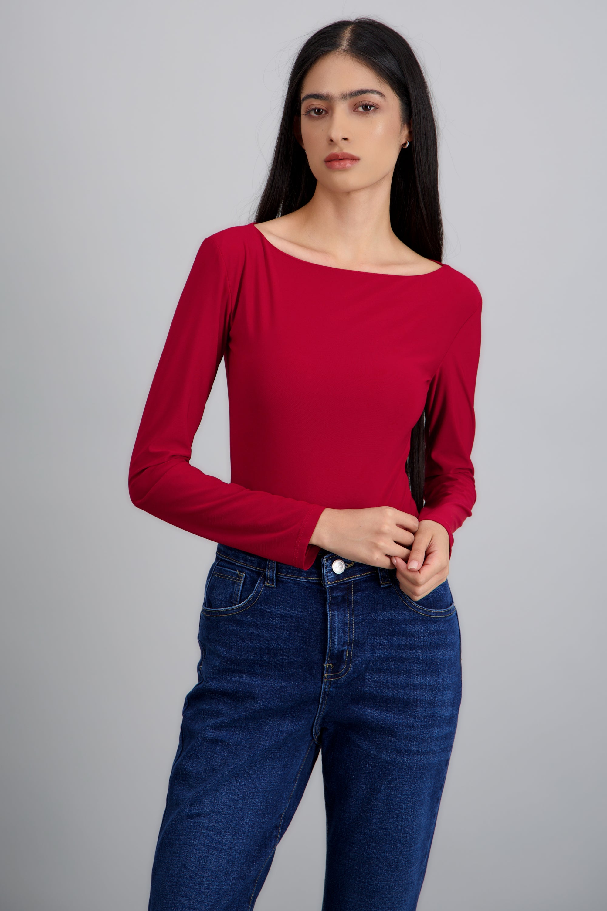 Bodysuit cuello barco manga larga ROJO
