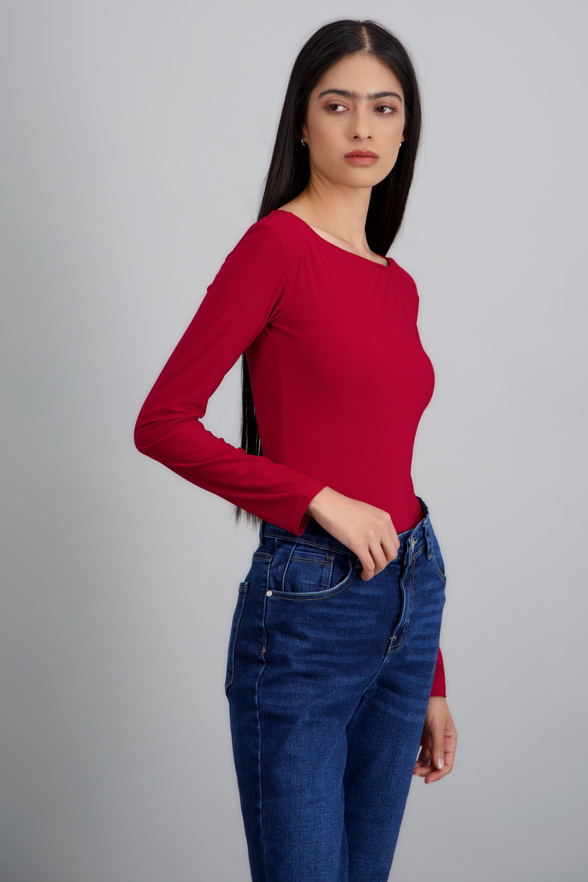 Bodysuit cuello barco manga larga ROJO
