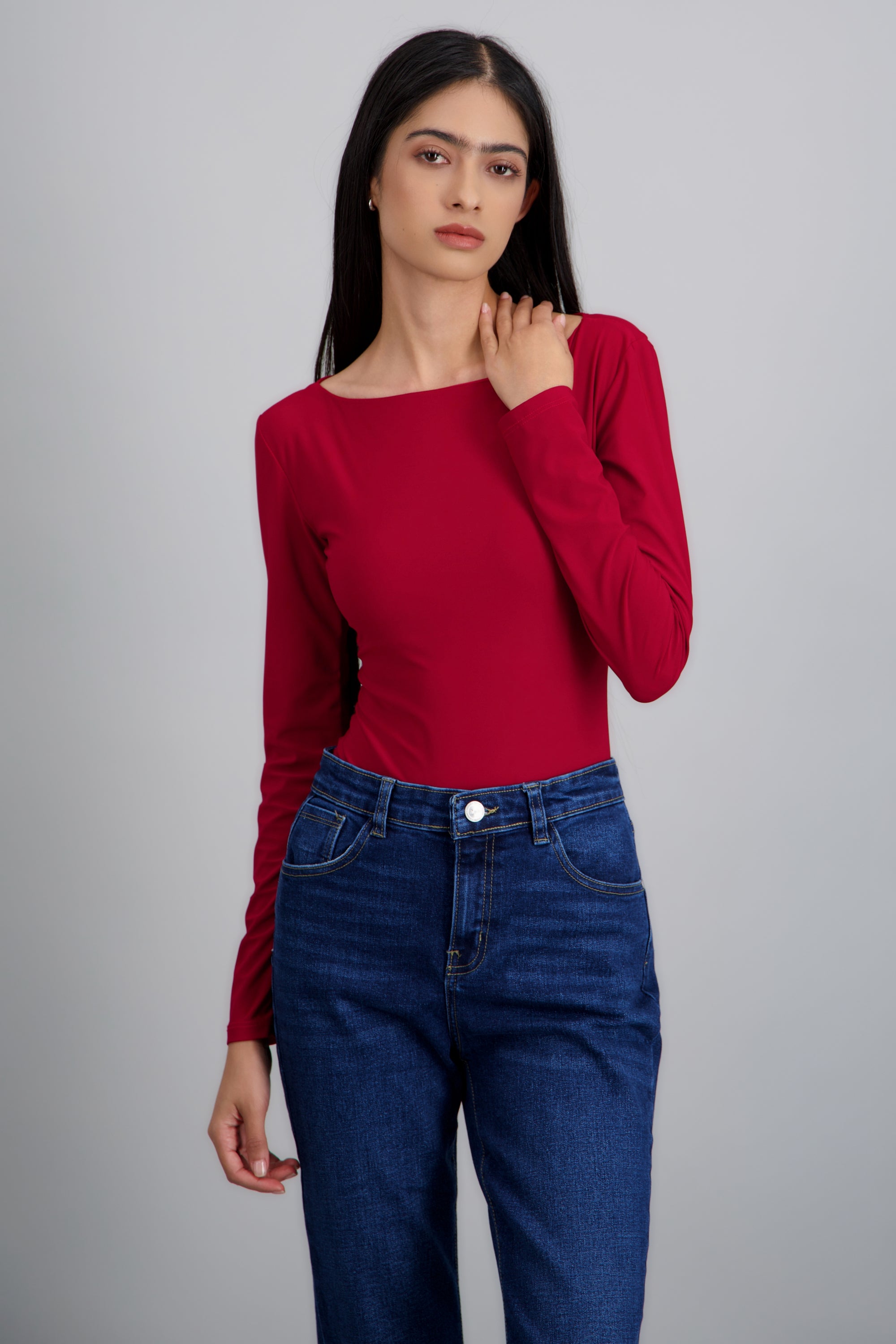 Bodysuit cuello barco manga larga ROJO