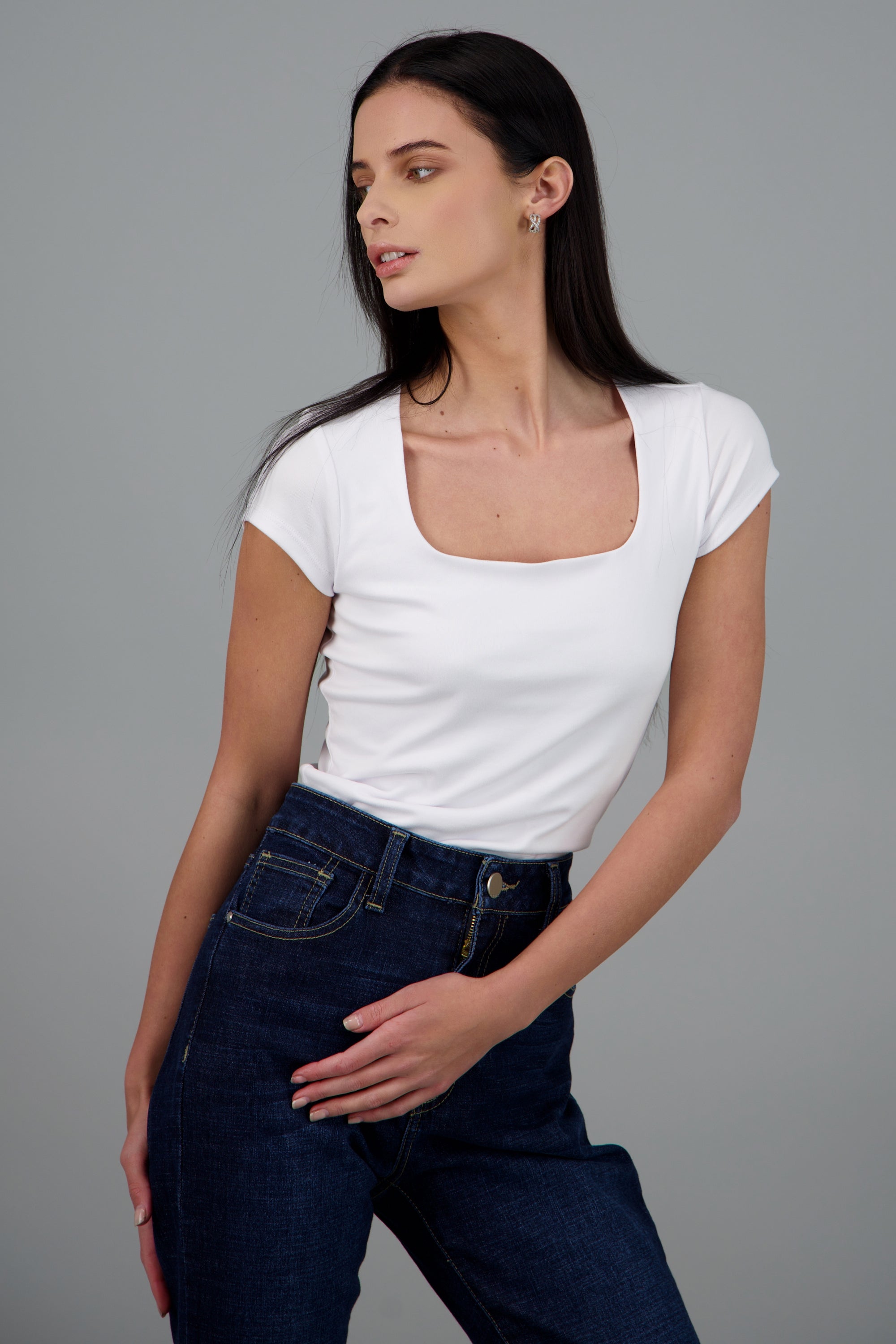 Top escote cuadrado manga corta BLANCO