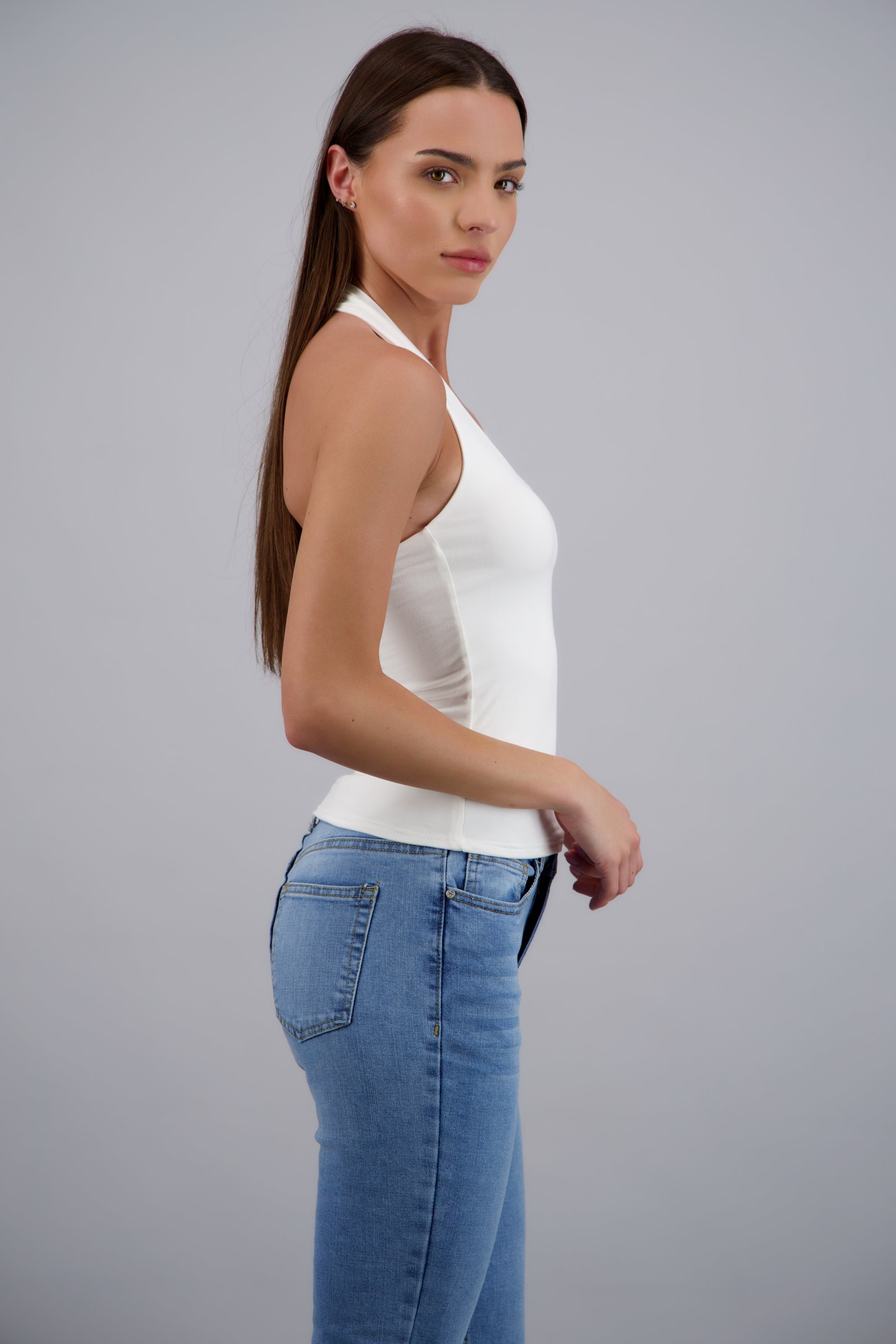 Top halter con escote BLANCO