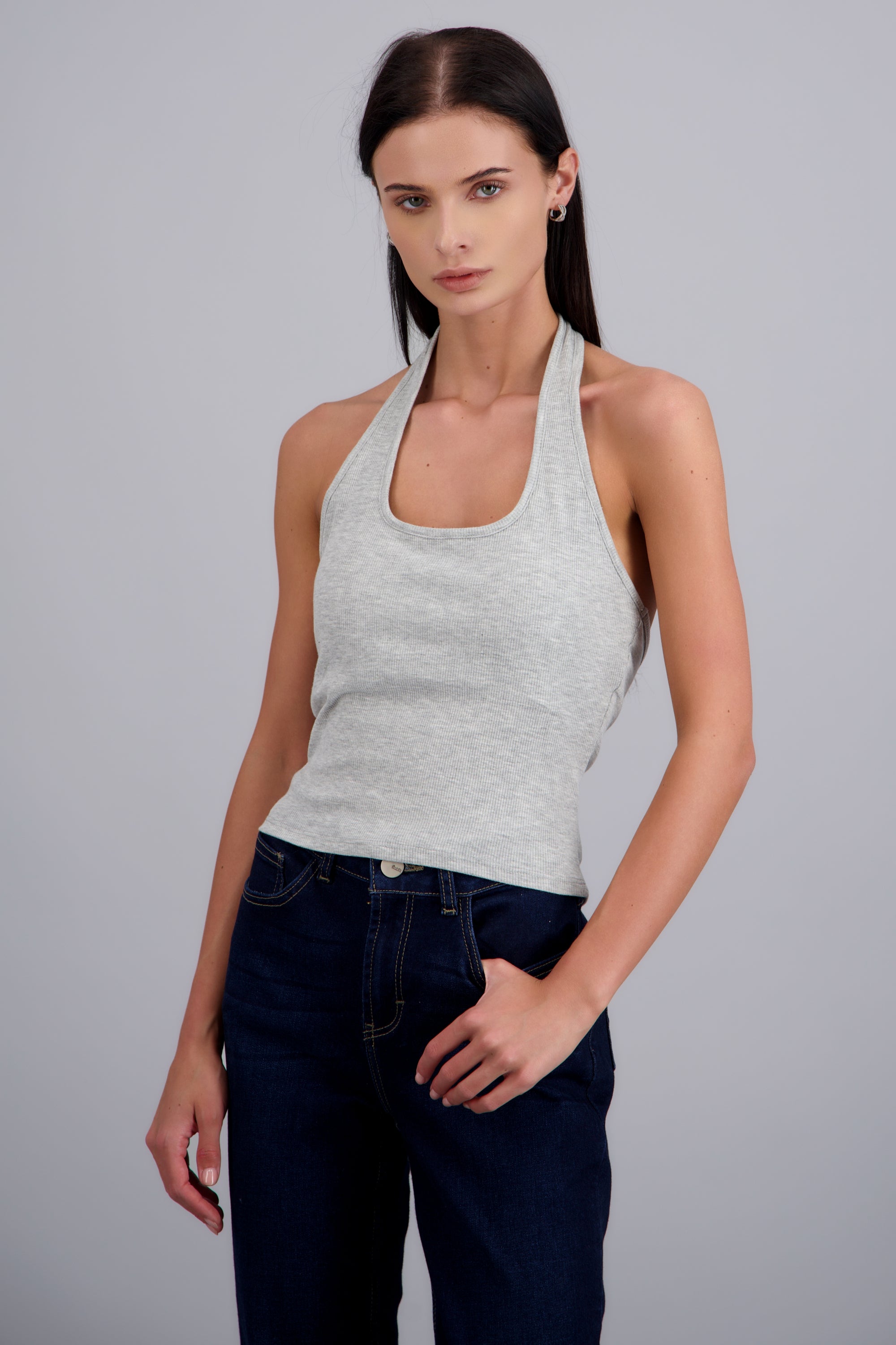 Top halted con copas GRIS JASPE