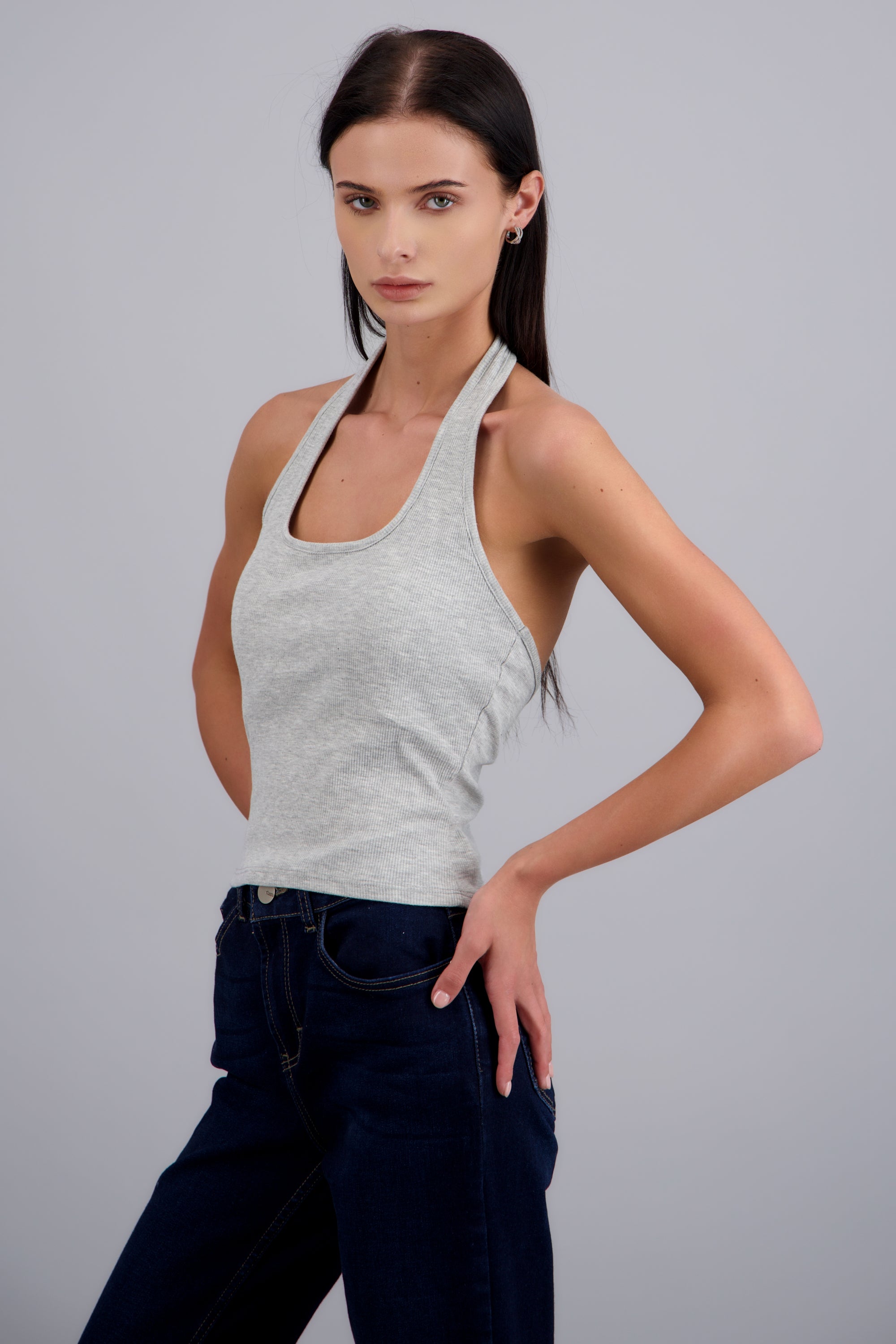 Top halted con copas GRIS JASPE