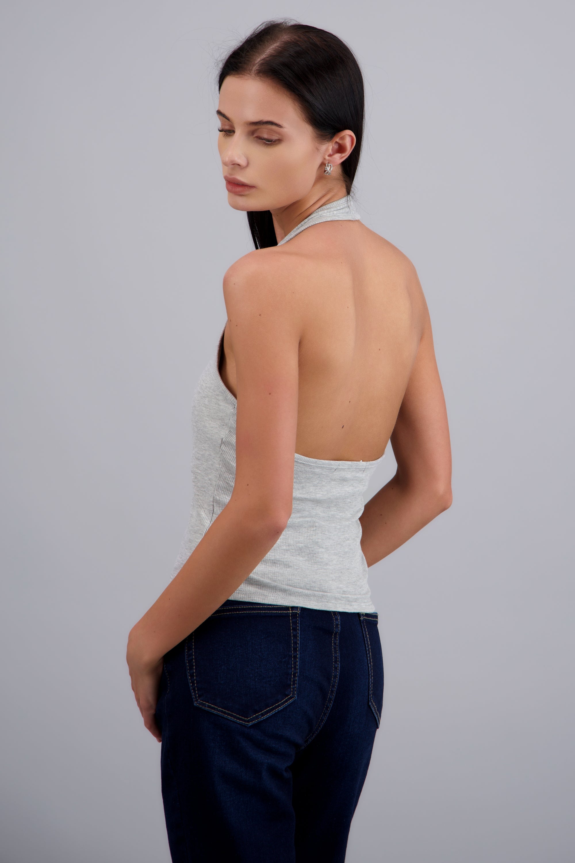 Top halted con copas GRIS JASPE