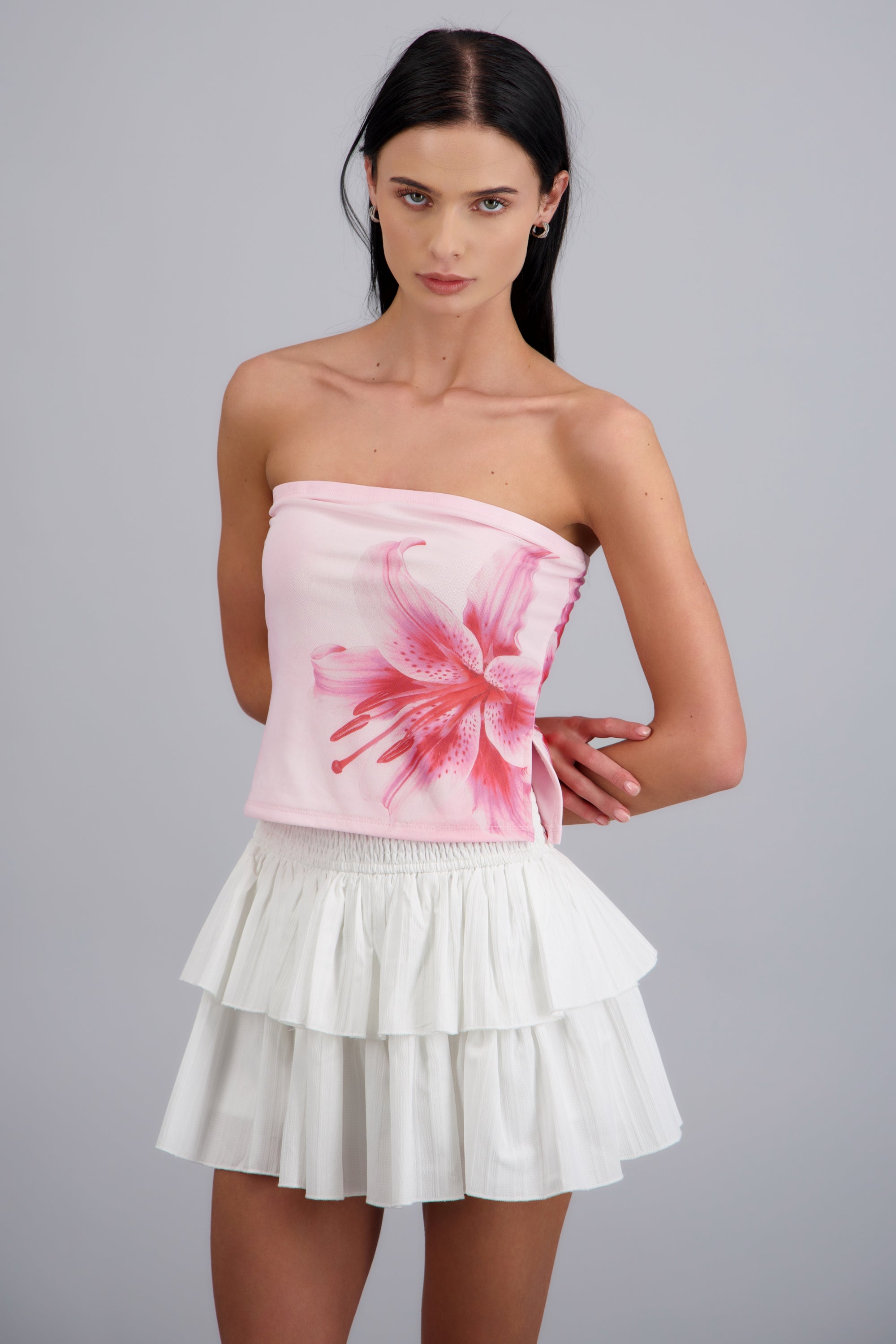 Top mesh estampado flor ROSA COMBO