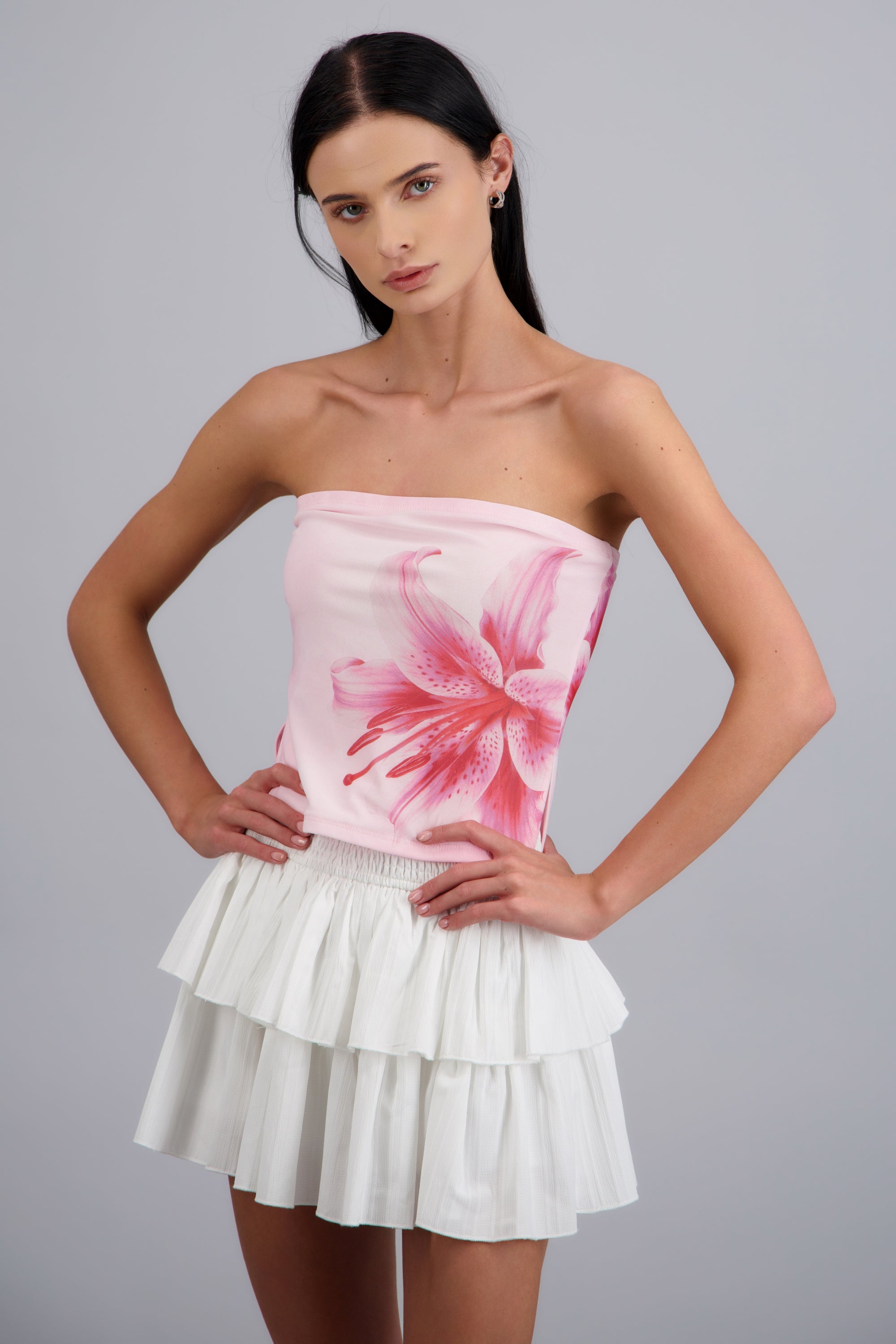 Top mesh estampado flor ROSA COMBO