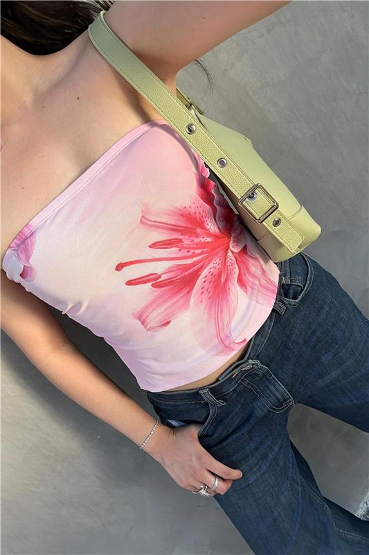 Top mesh estampado flor ROSA COMBO