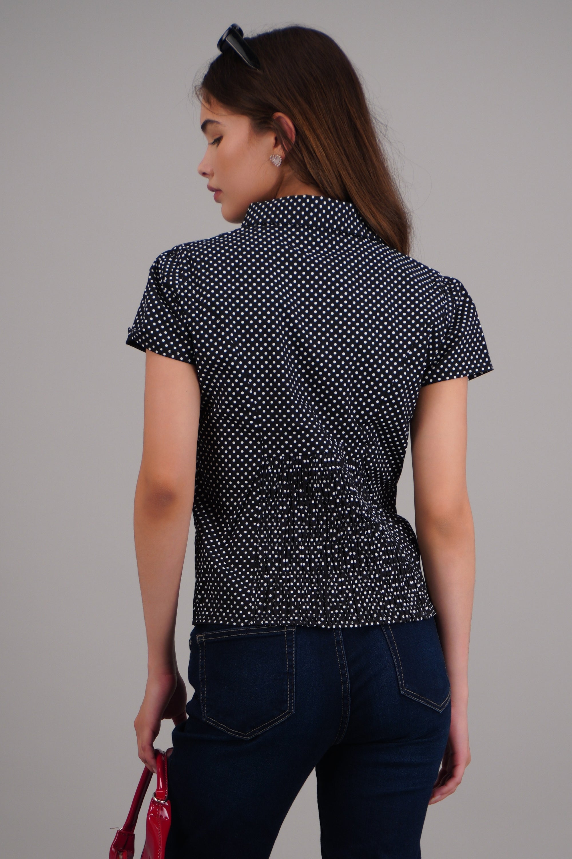 Blusa manga corta estampado polkas NEGRO COMBO