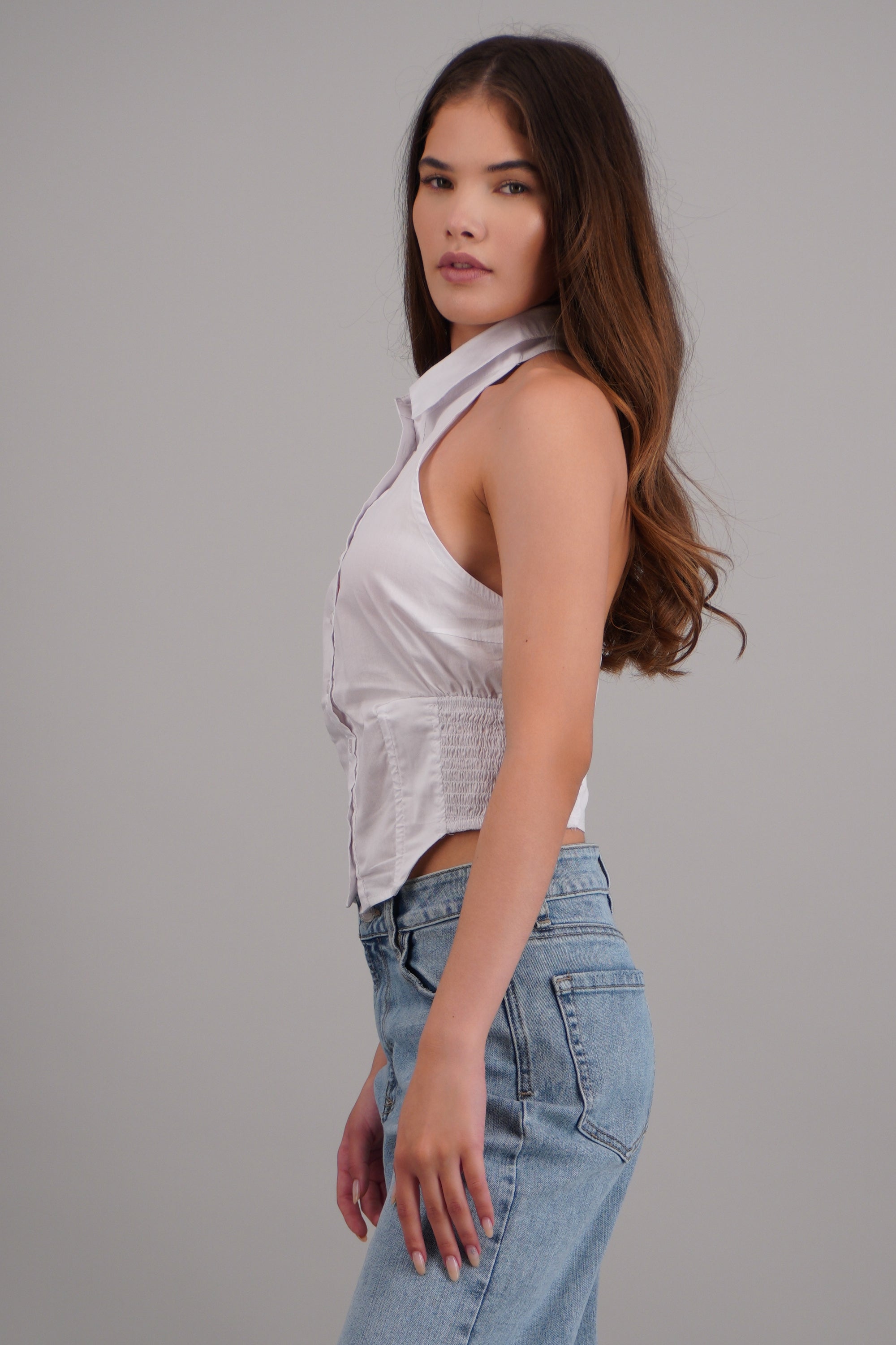 Blusa halter sin mangas con varillas BLANCO
