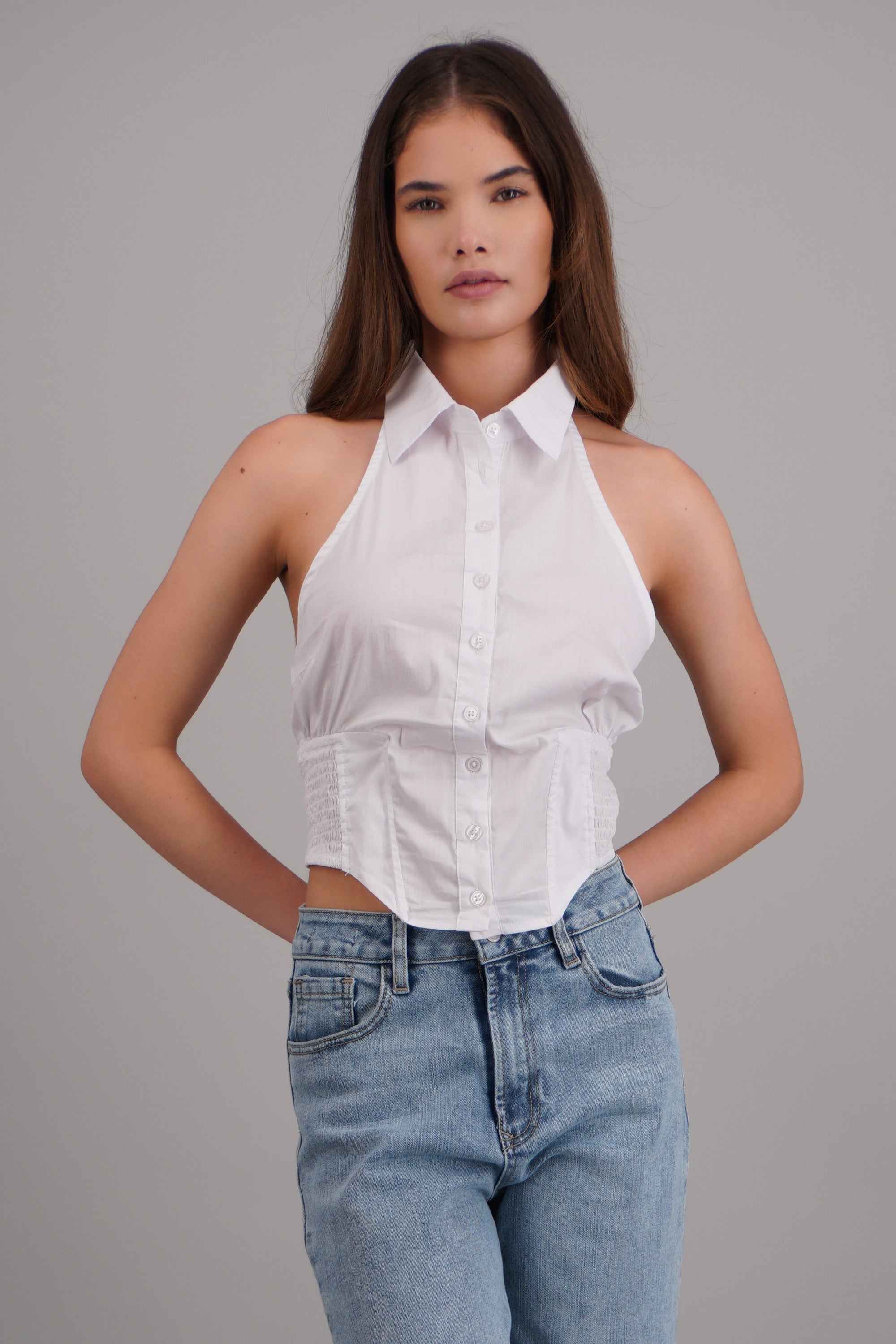Blusa halter sin mangas con varillas BLANCO