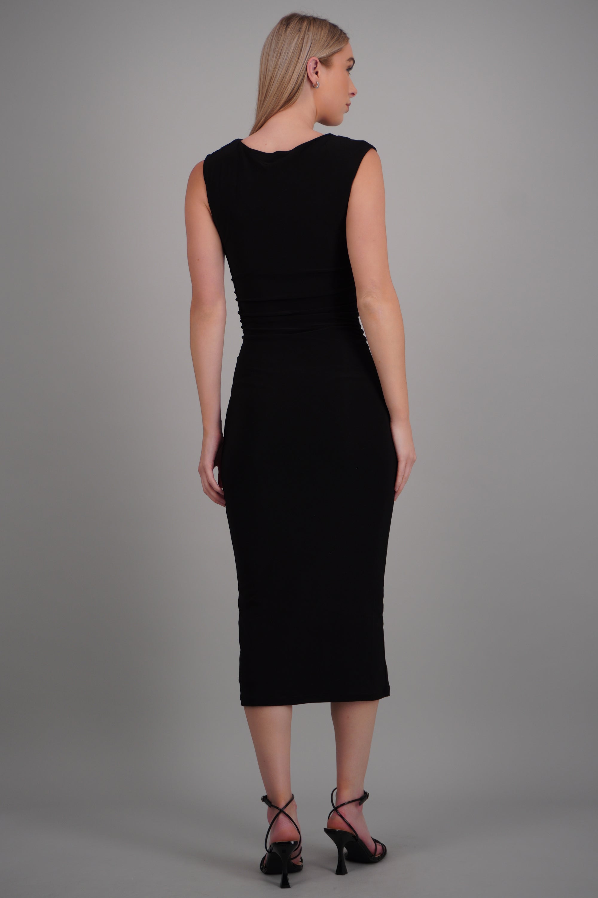 Vestido maxi detalle drapeado liso NEGRO