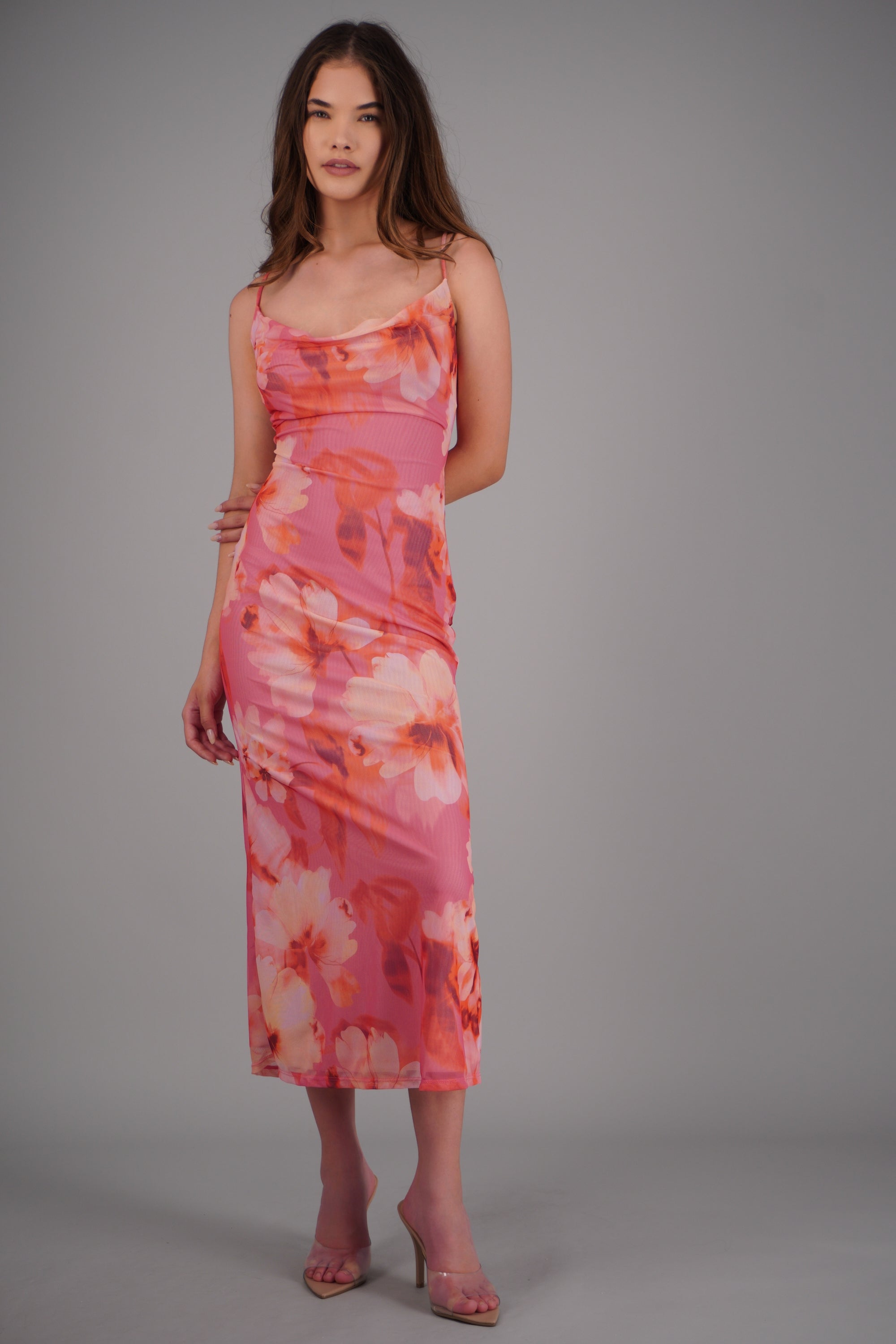 Vestido estampado flores ROSA COMBO