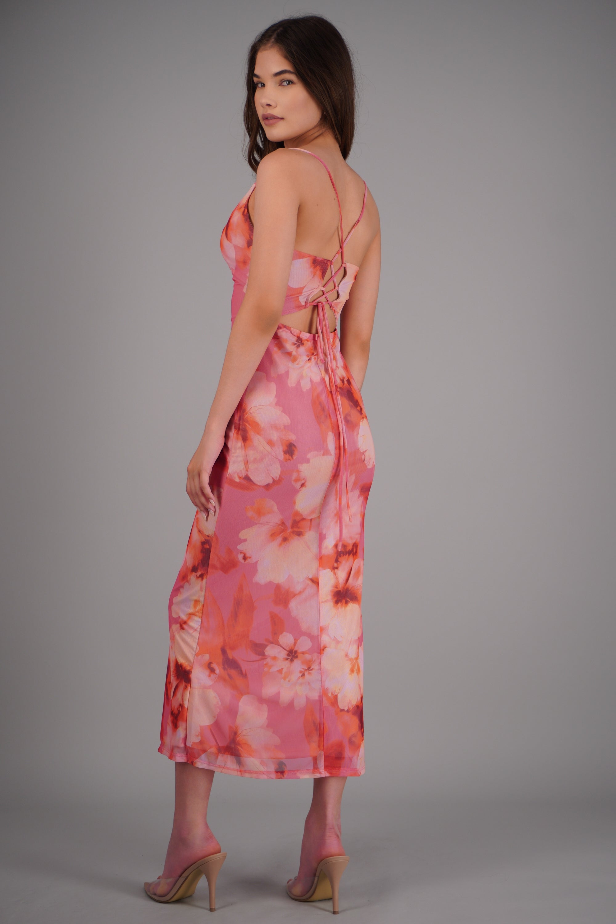 Vestido estampado flores ROSA COMBO