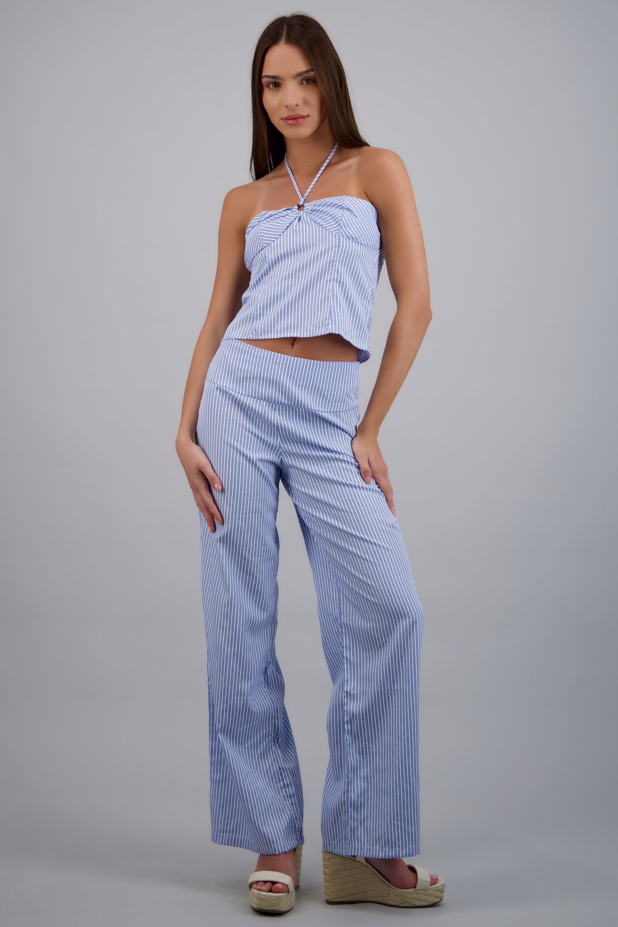 Pantalón wide leg a rayas AZUL COMBO