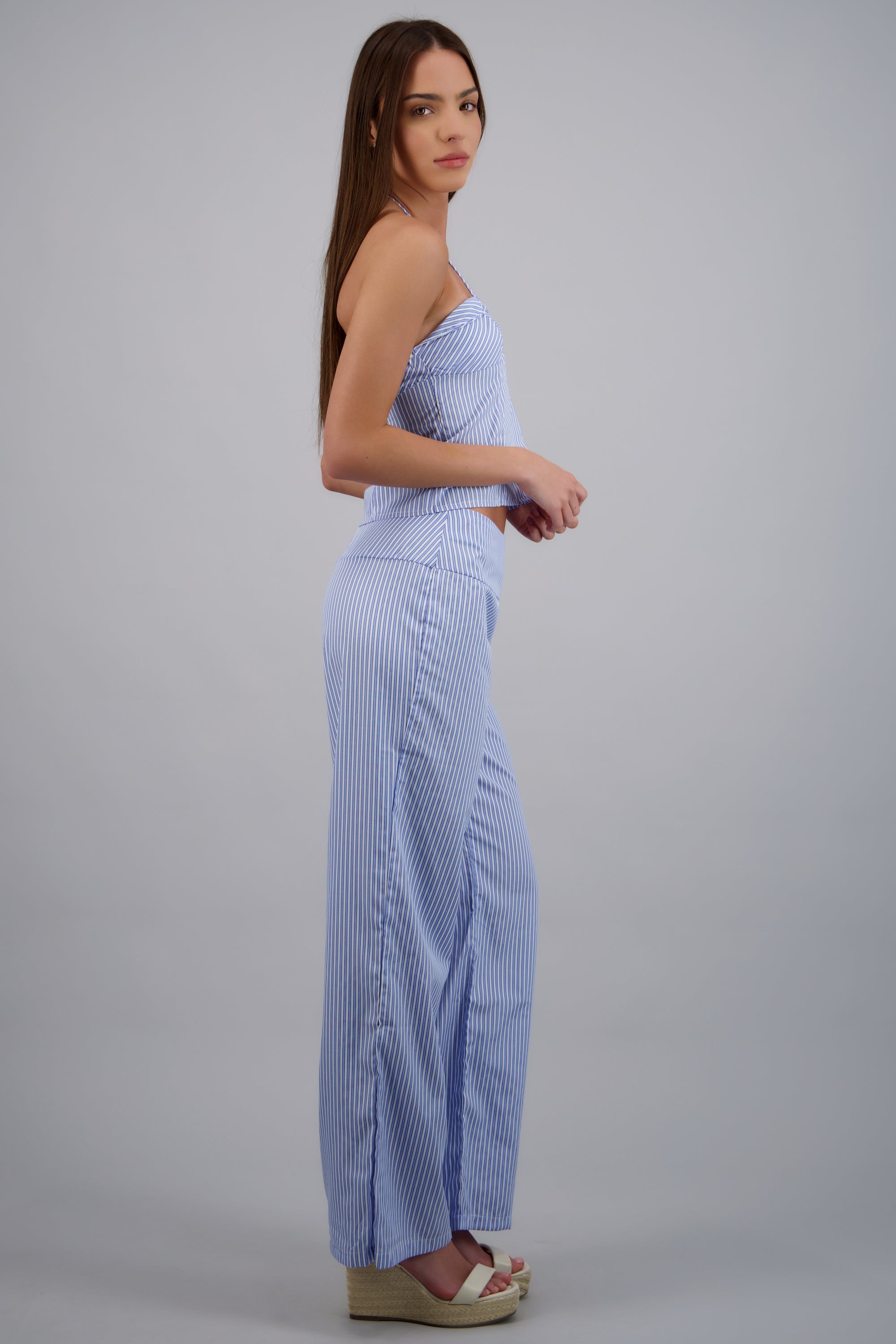 Pantalón wide leg a rayas AZUL COMBO