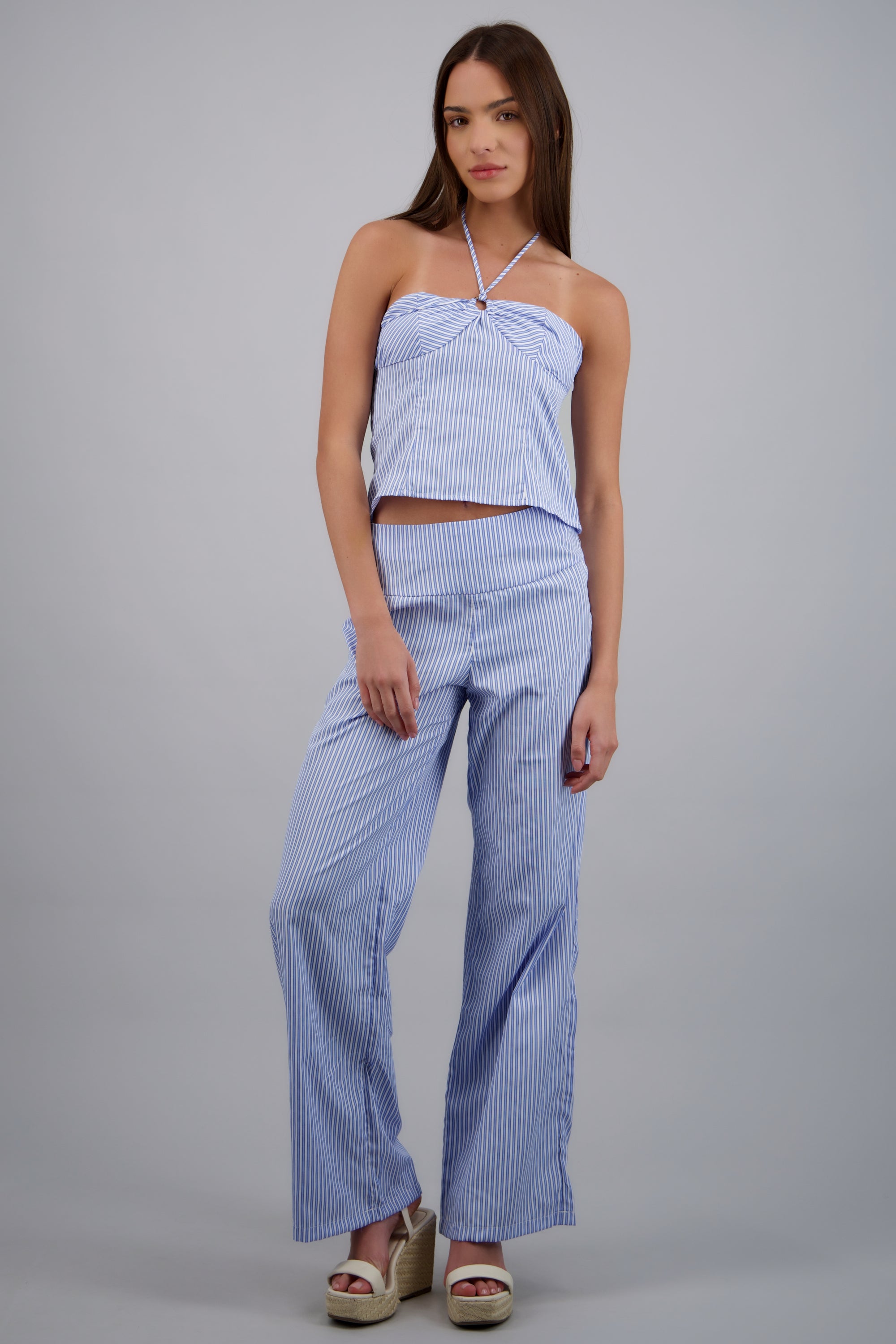 Pantalón wide leg a rayas AZUL COMBO
