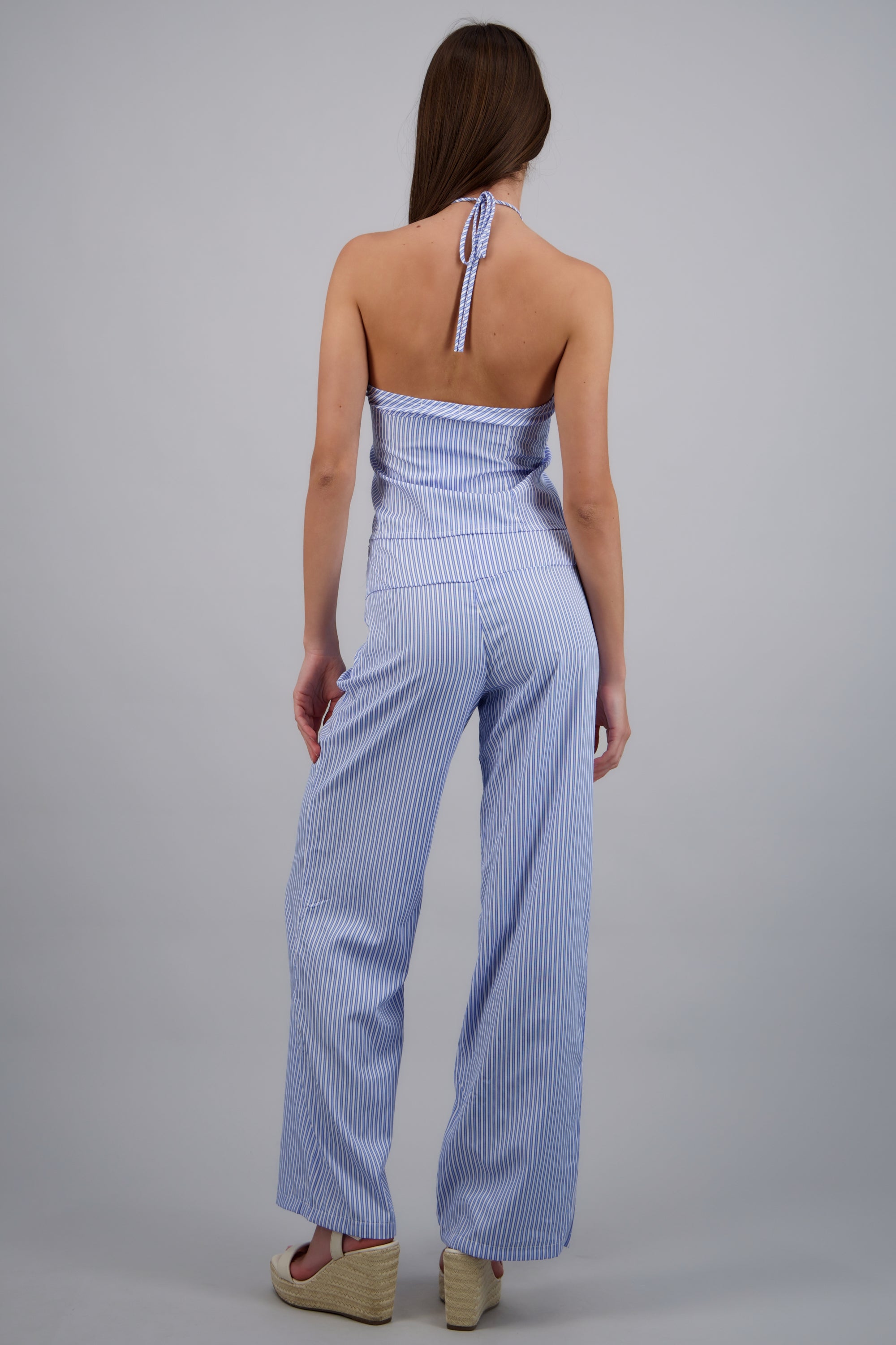 Pantalón wide leg a rayas AZUL COMBO