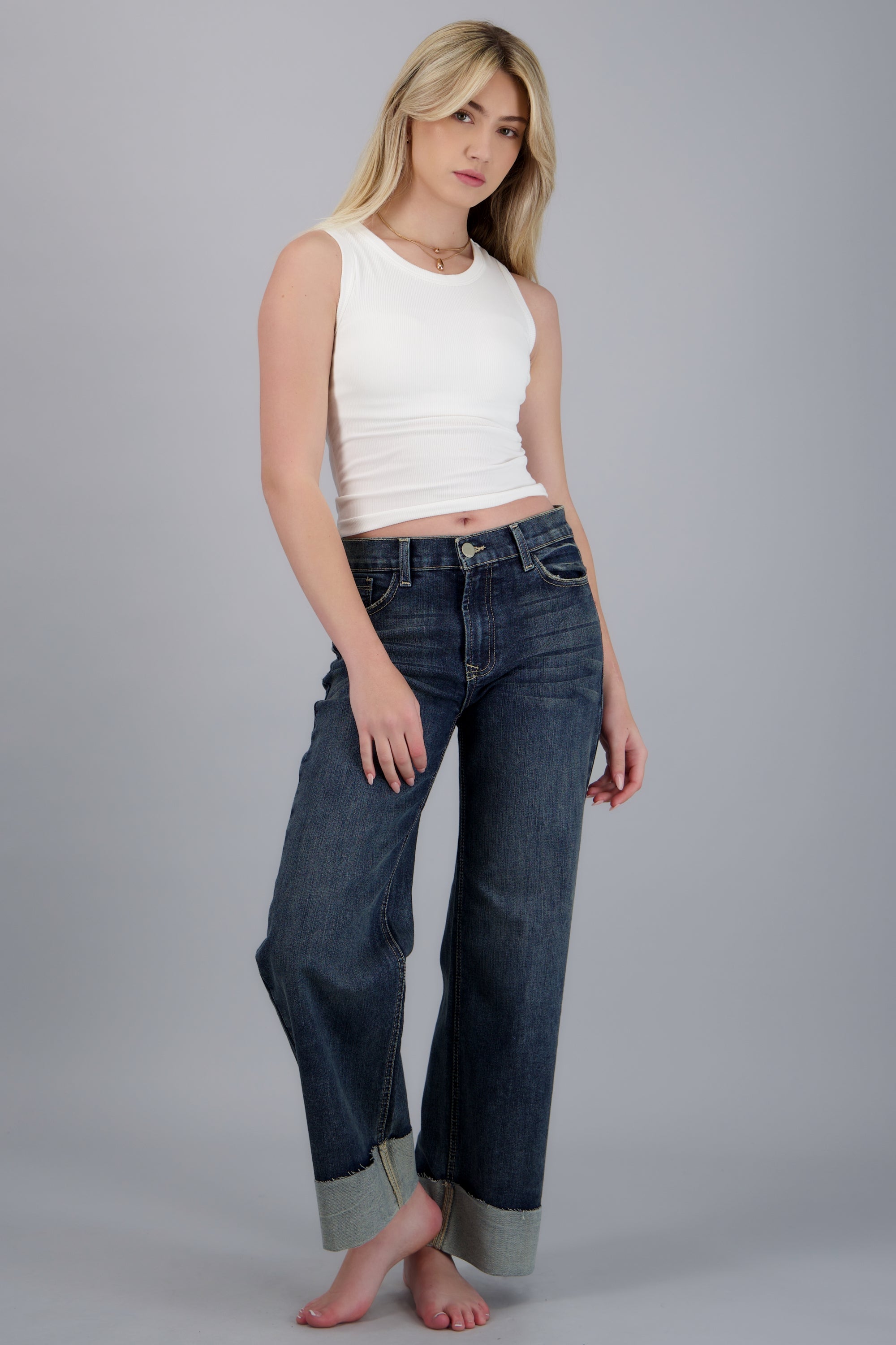 Jeans wide leg dobladillo DARK WASH