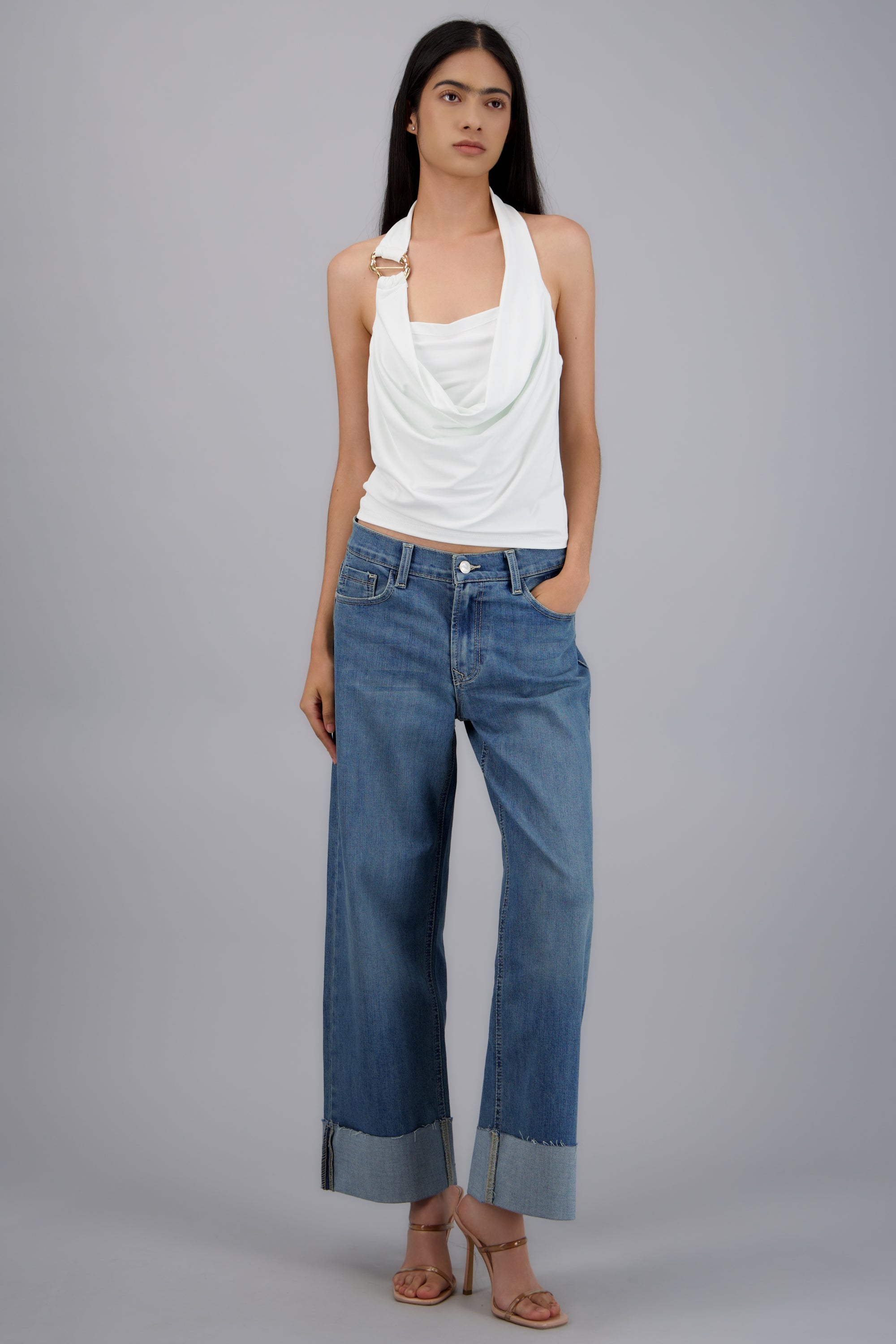 Jeans wide leg dobladillo MEDIUM WASH