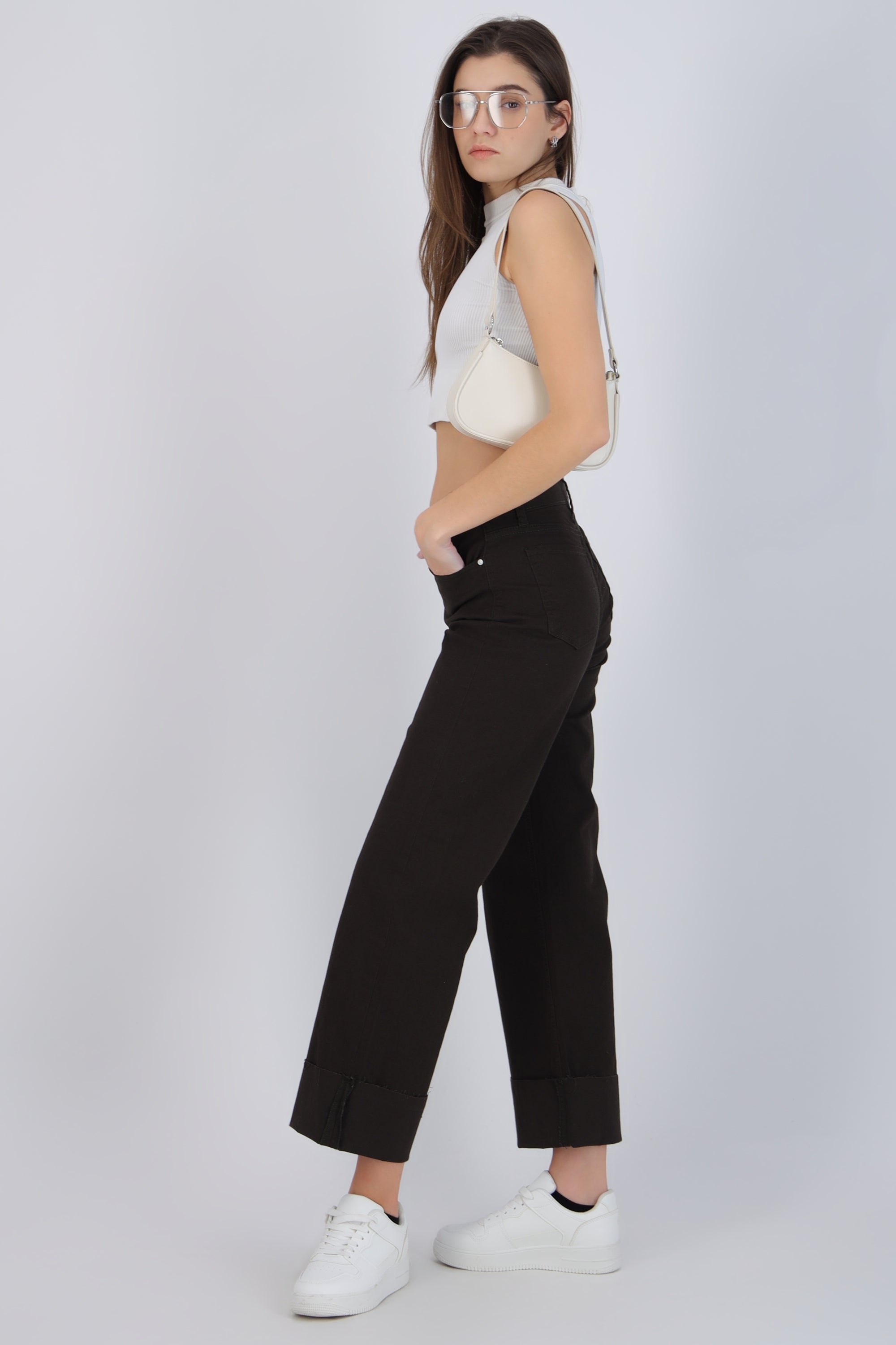 Jeans wide leg dobladillo